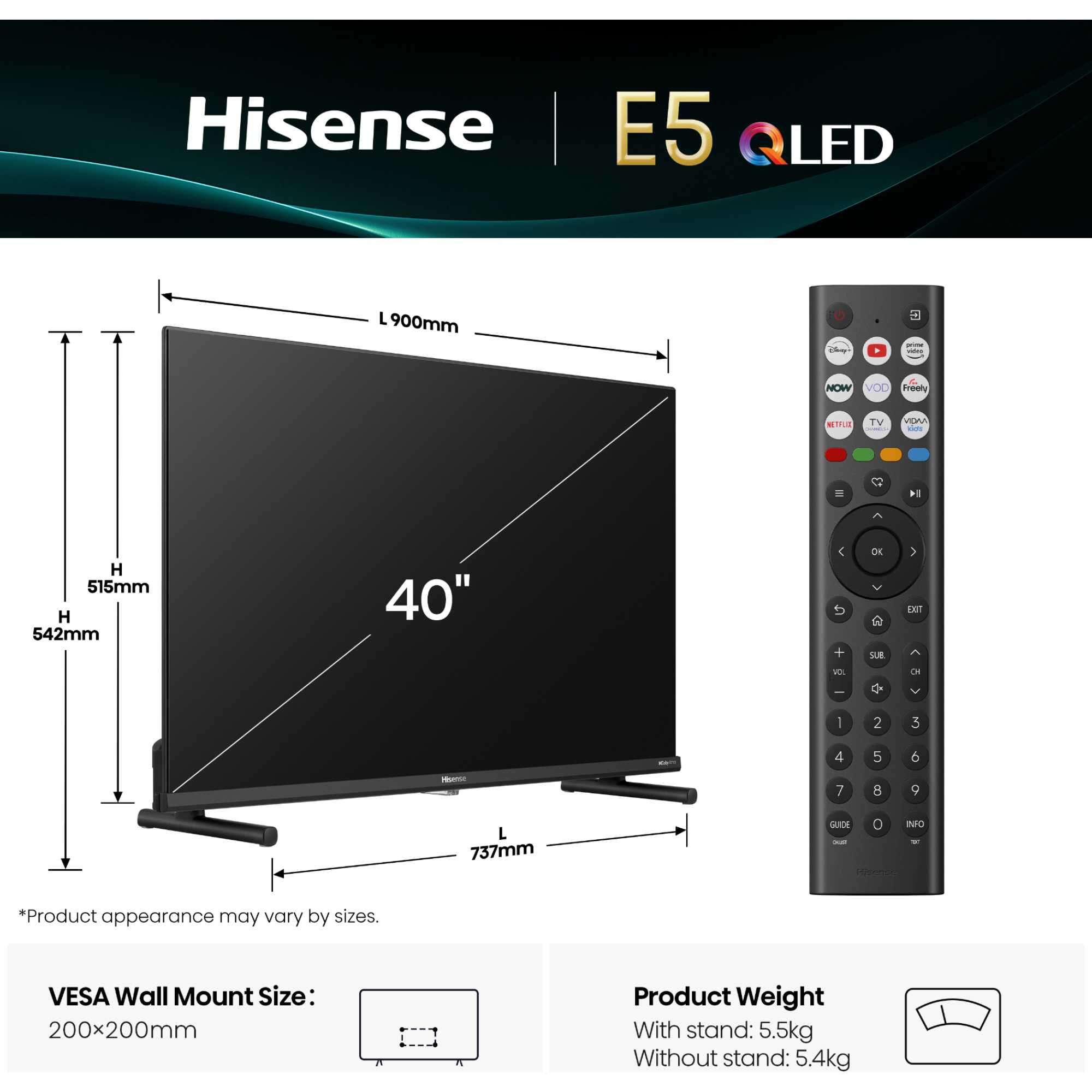 E5QTUK 40" Full 1080 HD QLED Freely Smart TV - 40E5QTUK