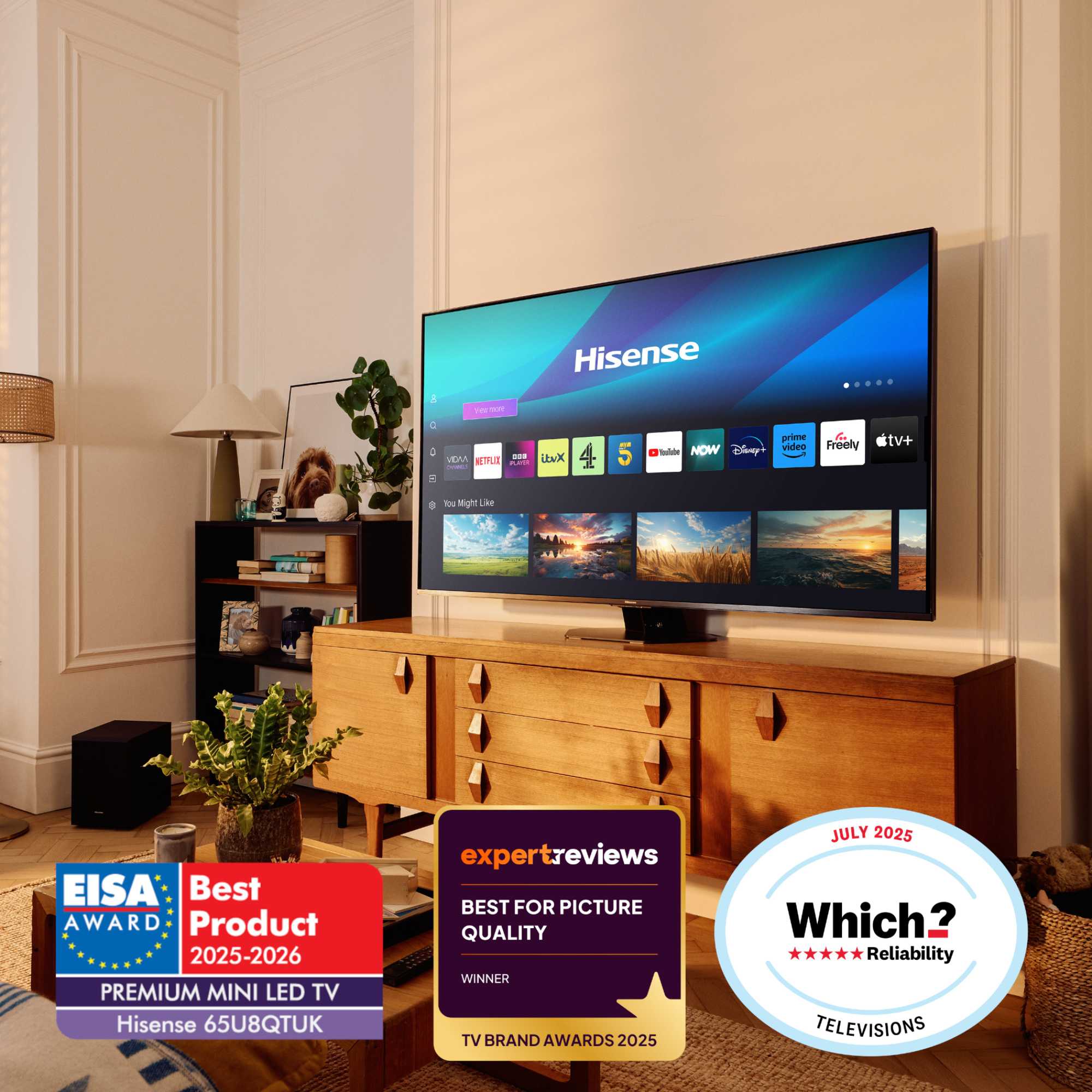 U8QTUK 75" 165Hz MiniLED Smart AI TV with Freely - 75U8QTUK