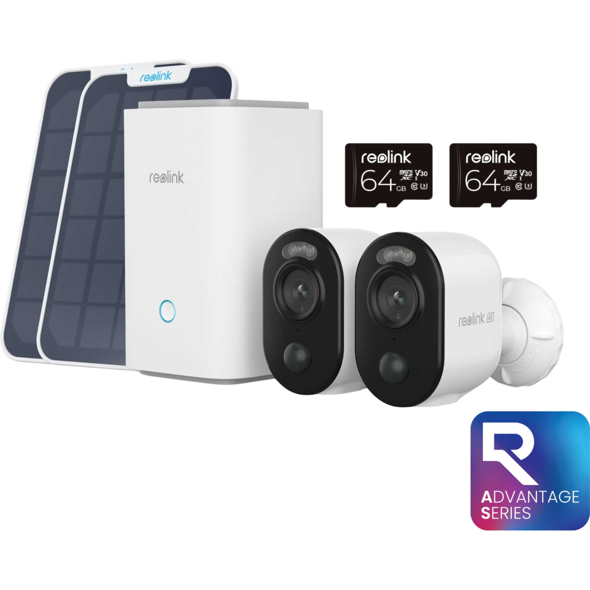 Hub Kit, 4K Battery WiFi Security Cameras with Solar Panels + 128GB