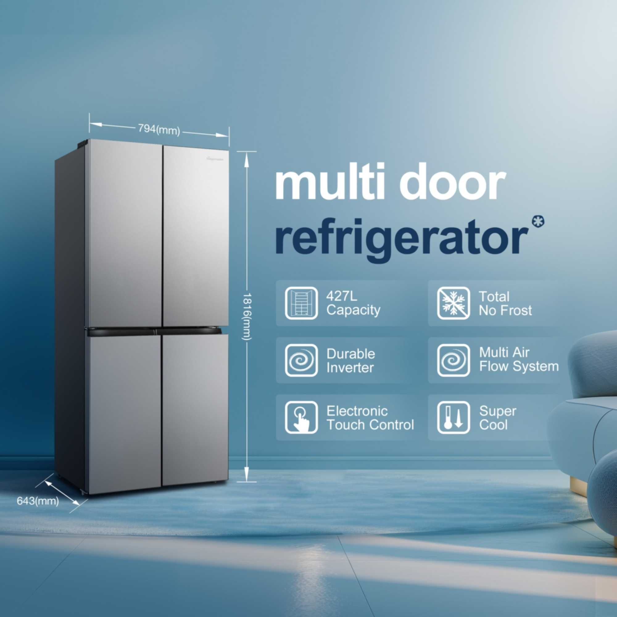 American Style Fridge Freezer 60/40 Total No Frost - Silver - MQ79395ES