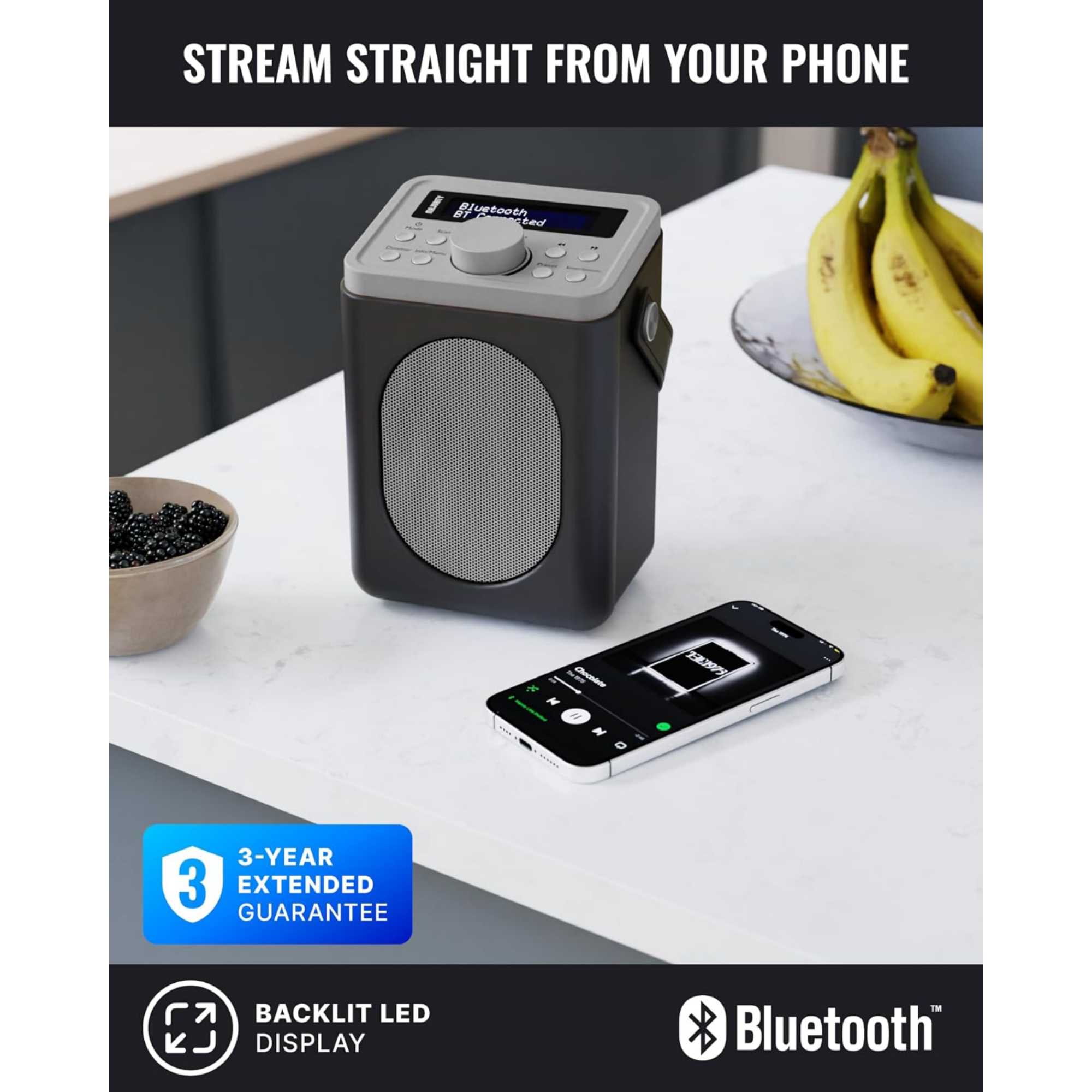 Little Shelford Portable DAB+/FM Bluetooth Radio - Black & Silver