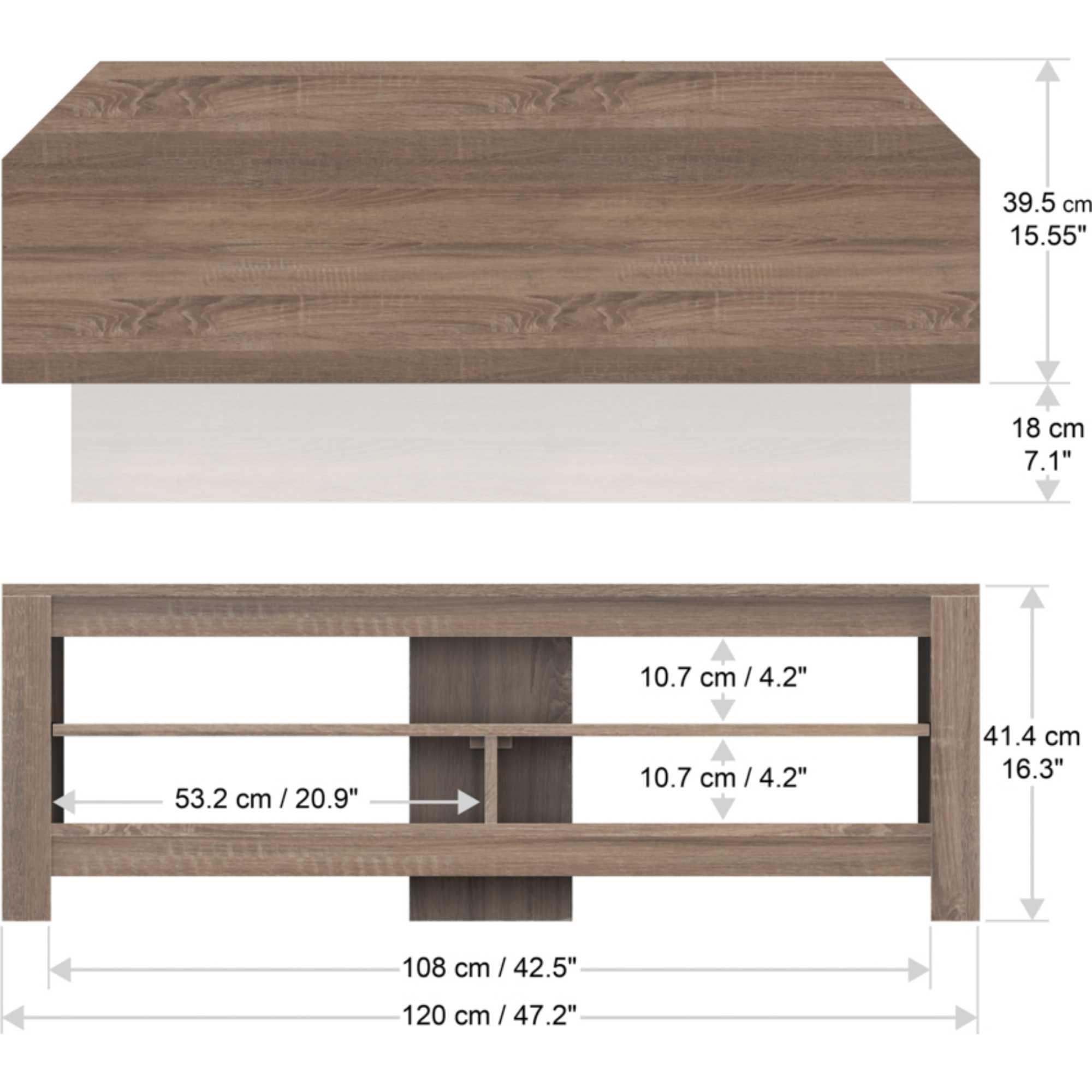 CAS120GO Calibre Sound 1.2m TV Stand with Sliding Shelf - Rustic Sawn Oak