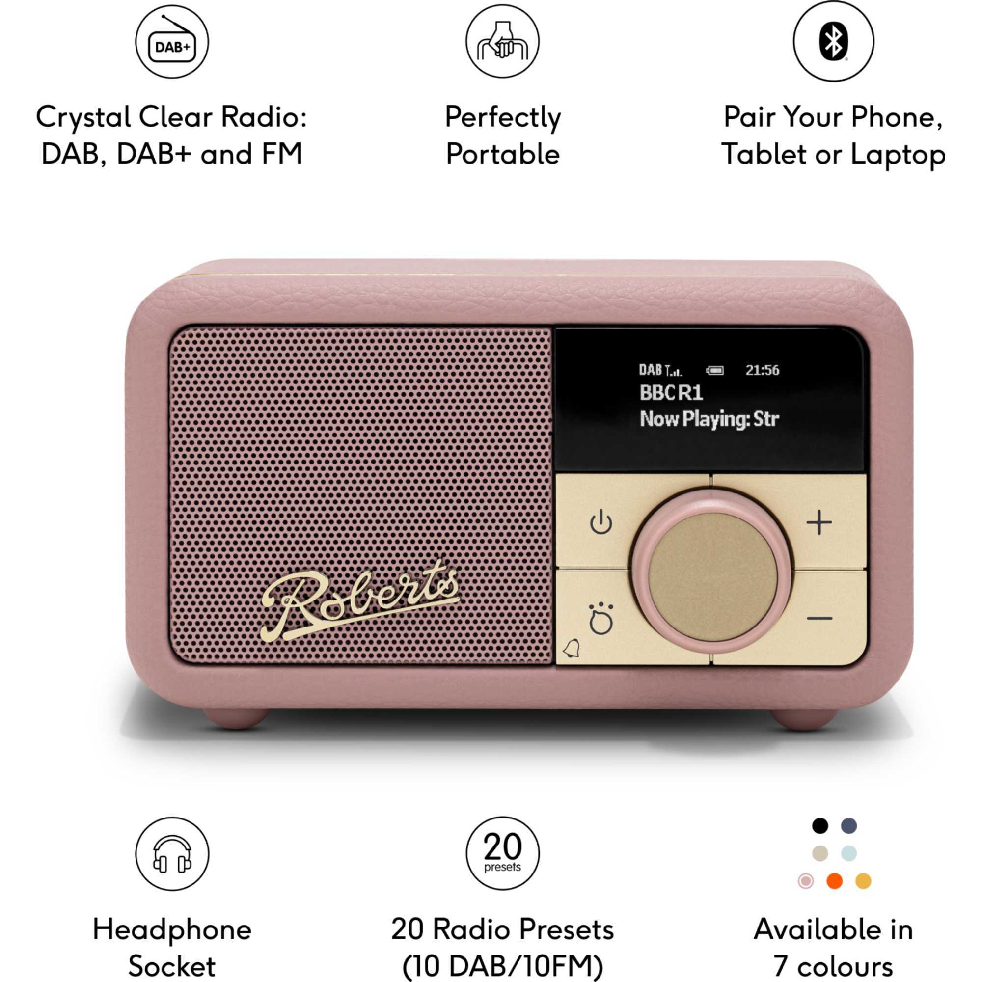 Revival Petite 2 DAB/DAB+/FM Bluetooth Portable Radio - Dusky Pink
