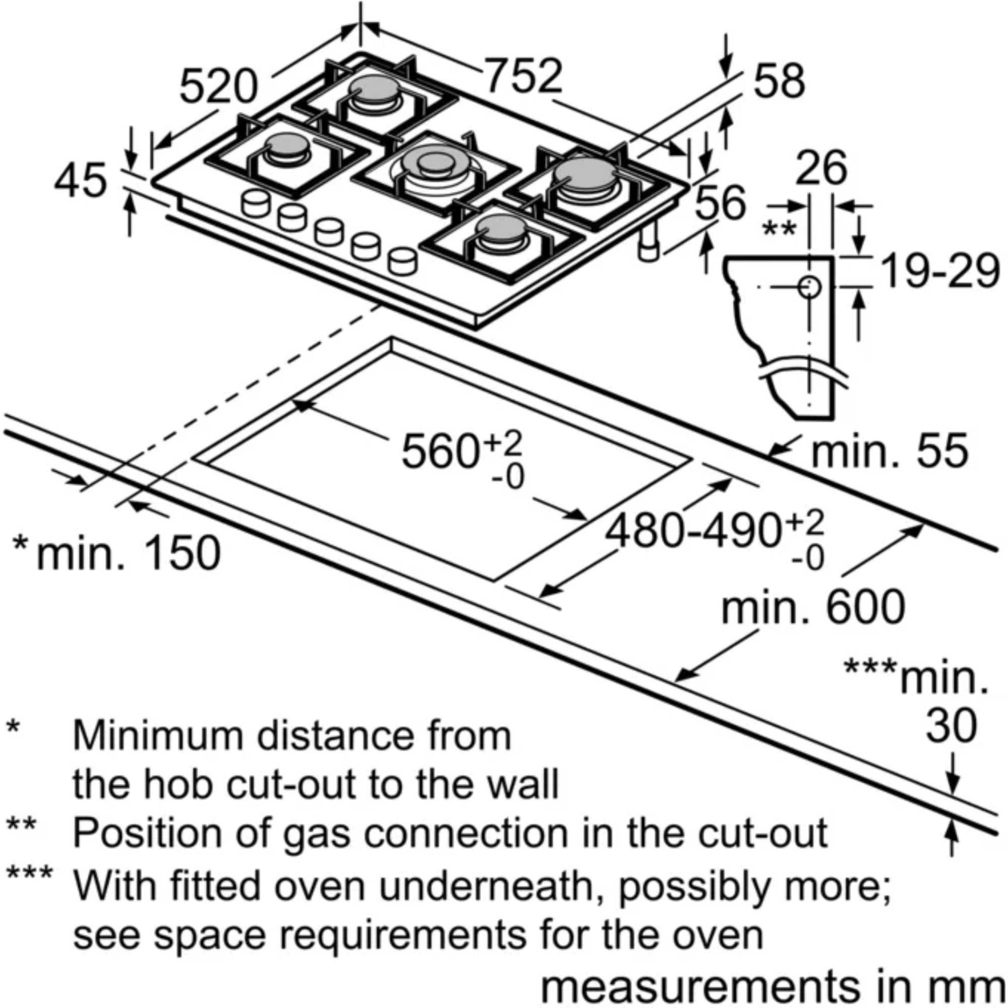 Series 6 PPQ7A6I40 75cm Gas Hob 5 Burners Tempered Glass - Black