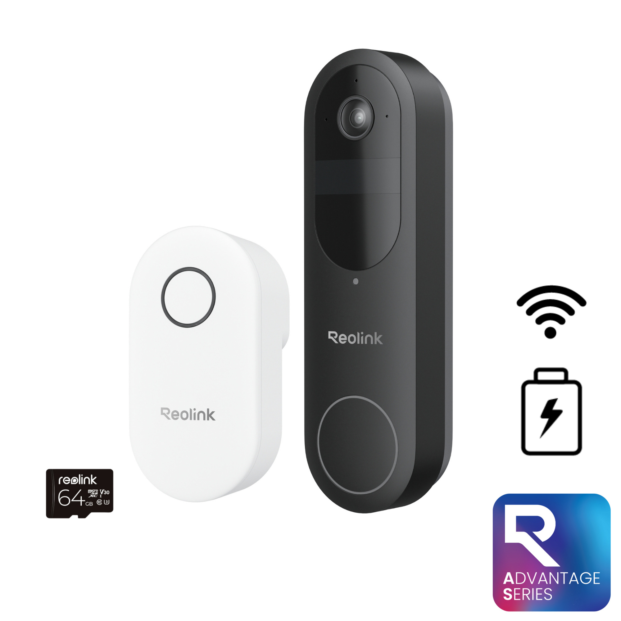 Advantage Series D340B 2K WiFi Battery Video Doorbell + Chime + 64GB03M64