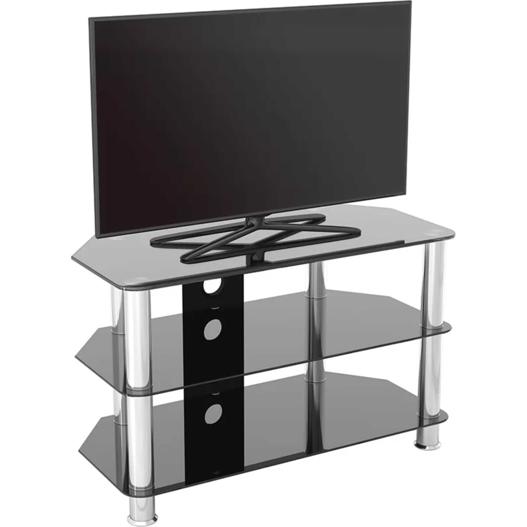 SDC800 80cm Glass Corner TV Stand - Black & Chrome