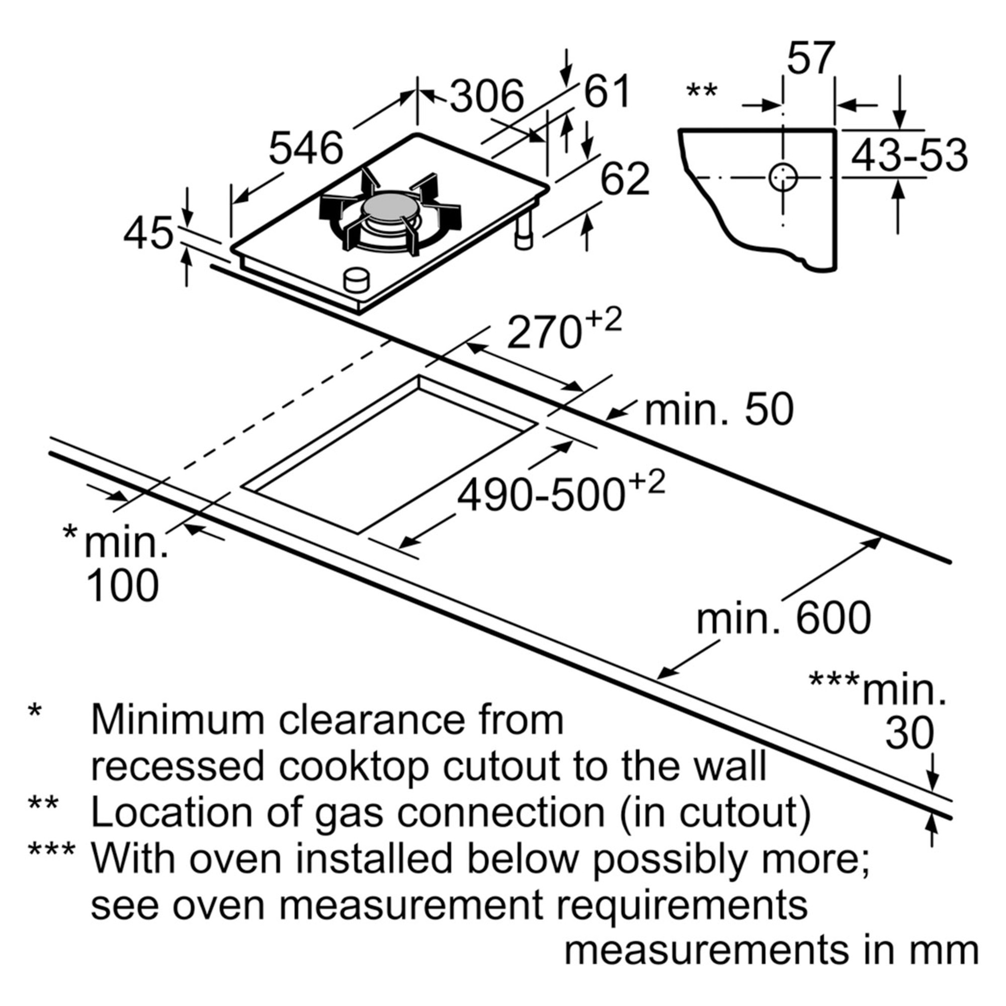 N23TA19N0 300mm Built-In Domino Wok Gas Hob