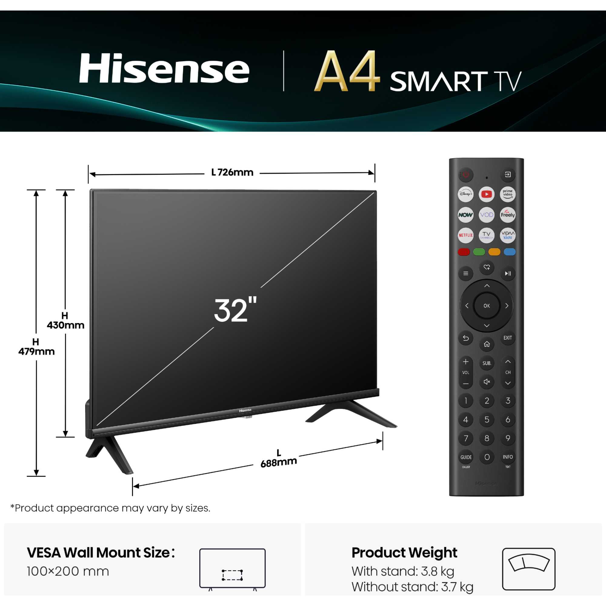 A4QTUK 32" HD LED Freely Smart TV - 32A4QTUK