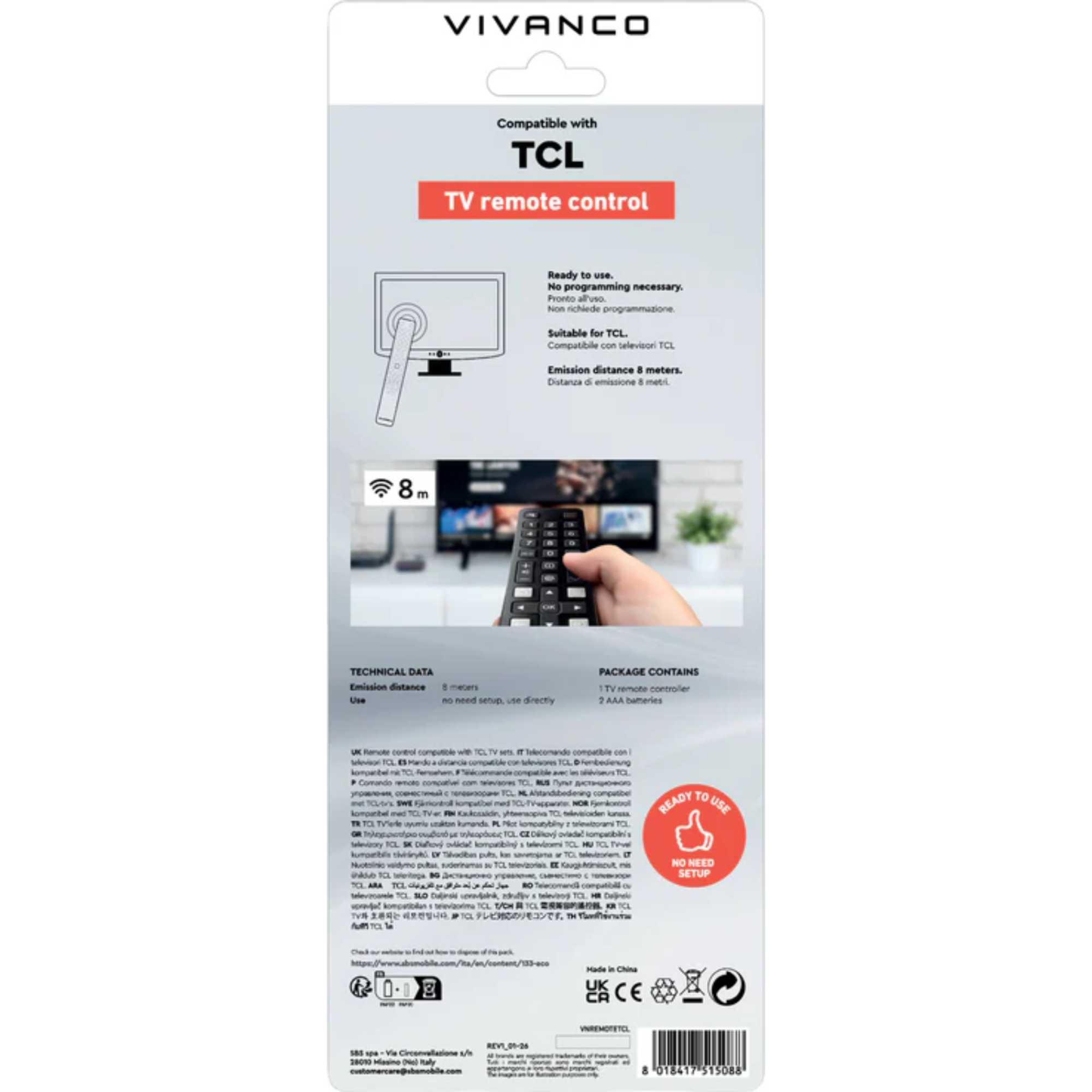 VVREMOTETCL Remote Control for TCL TVs