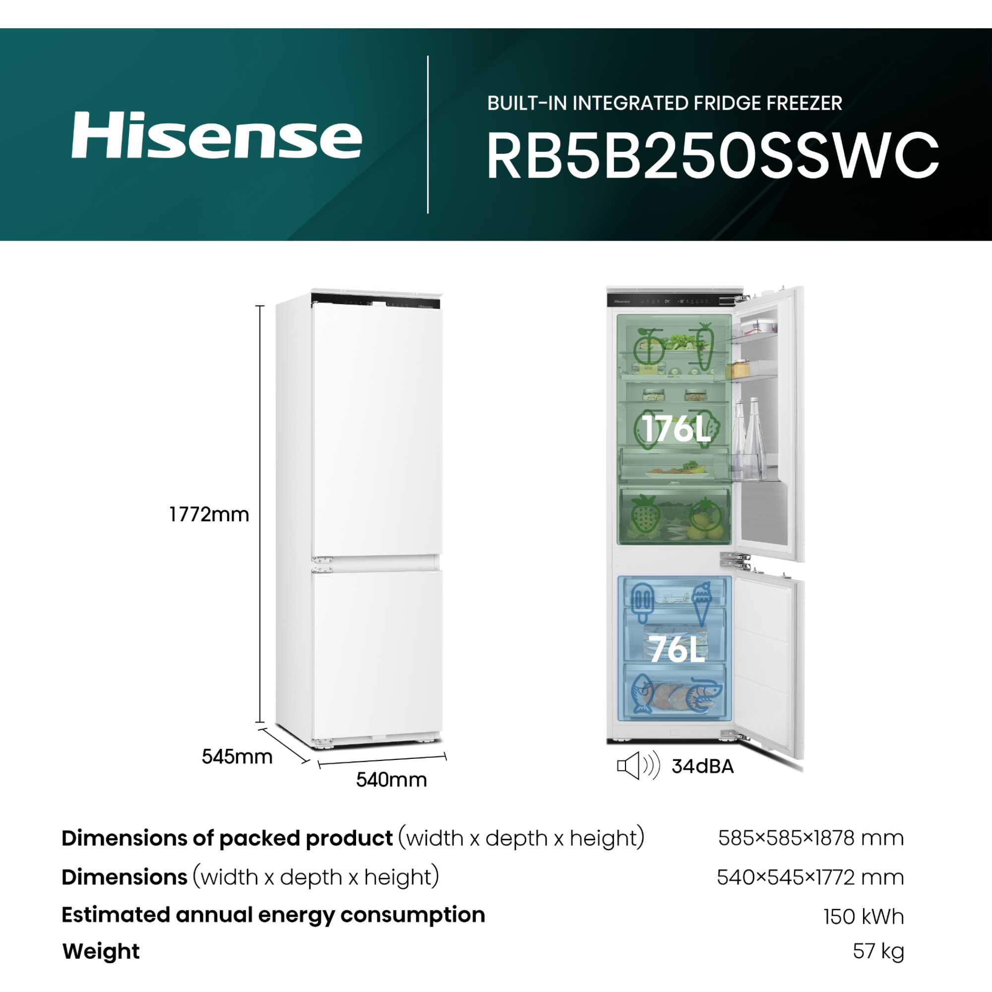 Built-In Fridge Freezer 60/40 Total No Frost - RB5B250SSWC1
