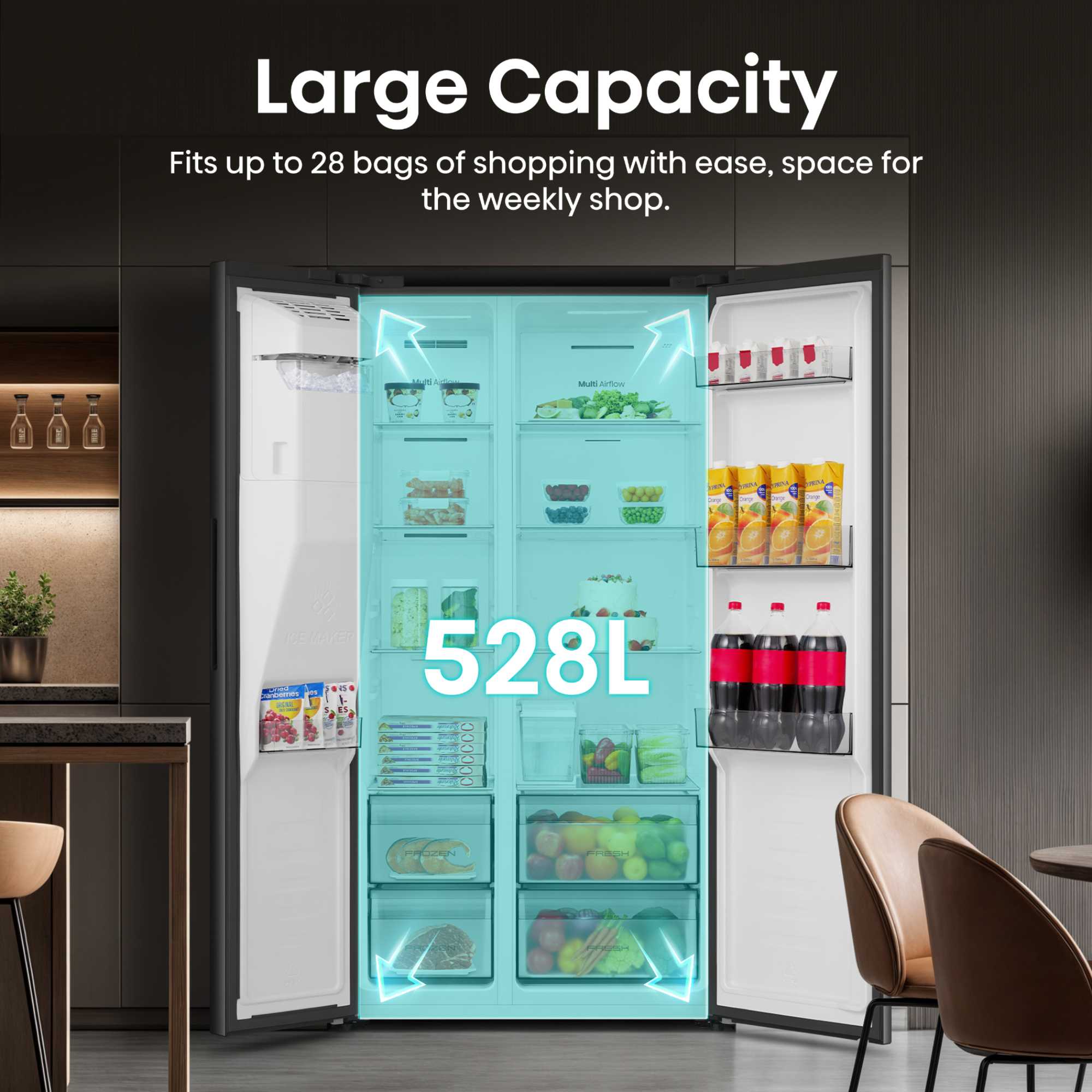 PureFlat American Style Fridge Freezer 60/40 Total No Frost - Black - RS5P528STBE