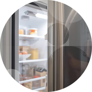 An open fridge freezer door.