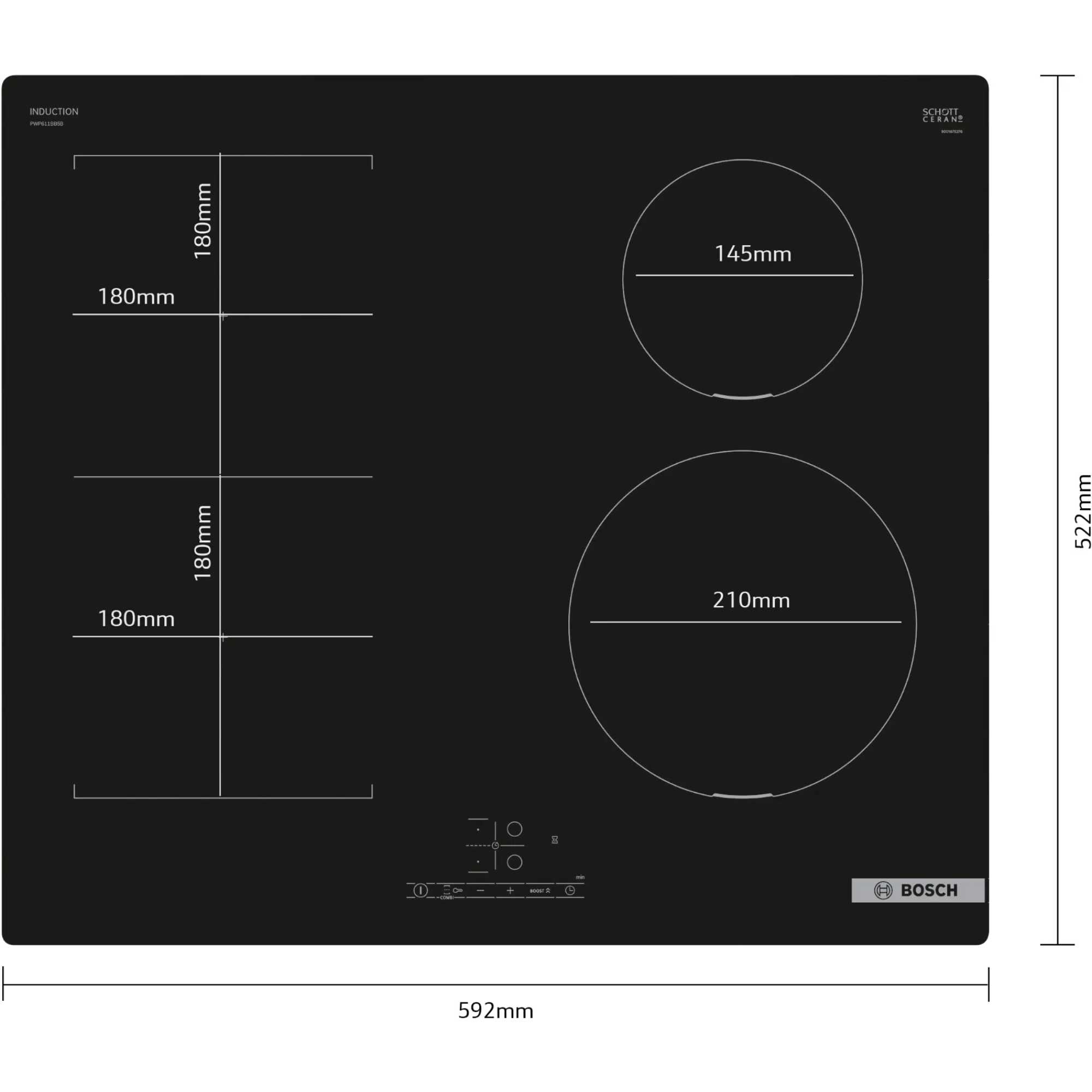 PWP611BB5B 600mm 4 Burner Induction Hob with Plug