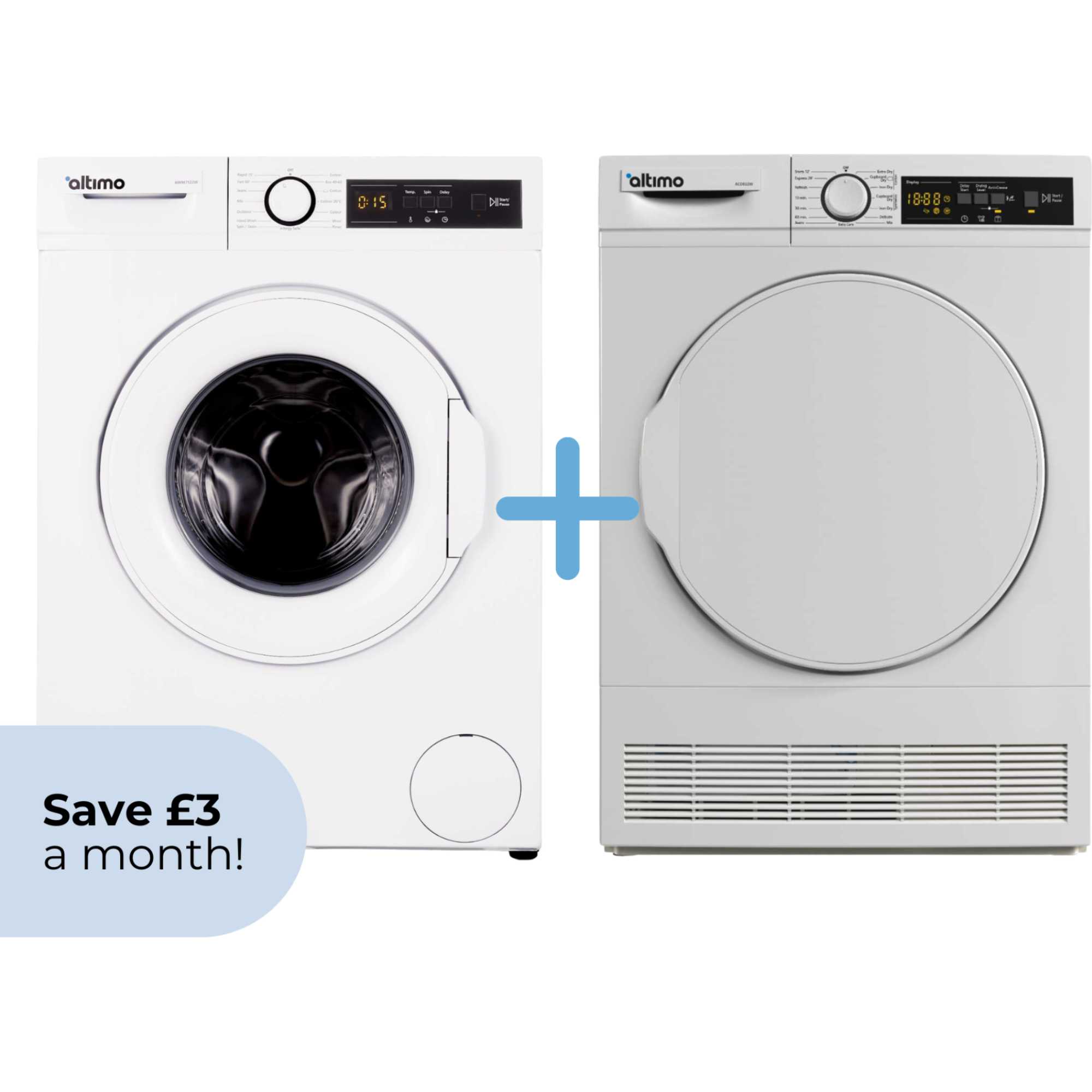AWM7122WG2 7kg 1200rpm Washing Machine & ACD812W 8kg Condenser Tumble Dryer