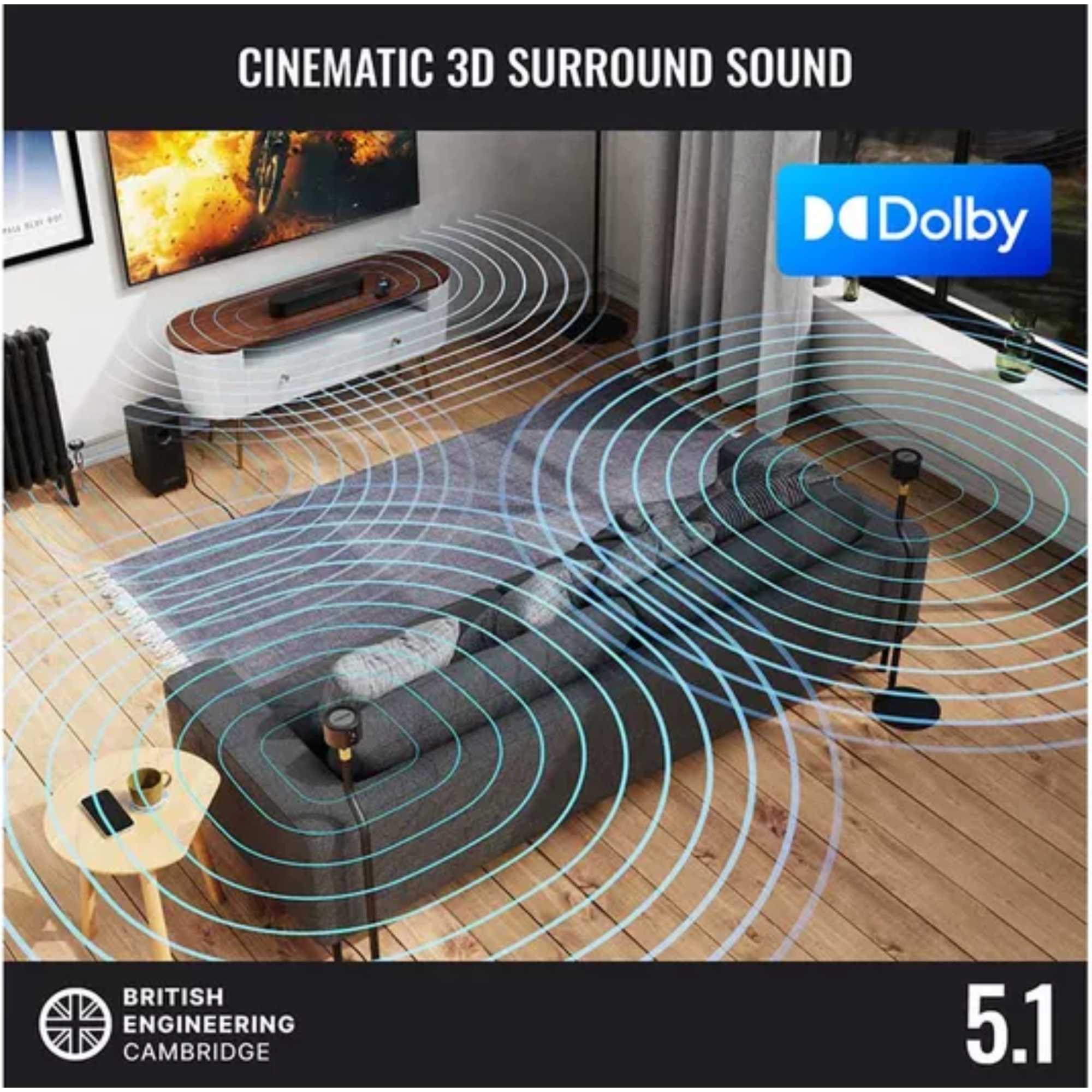 Bowfell Halo 5.1 Atmos Dolby Surround Sound System - Black