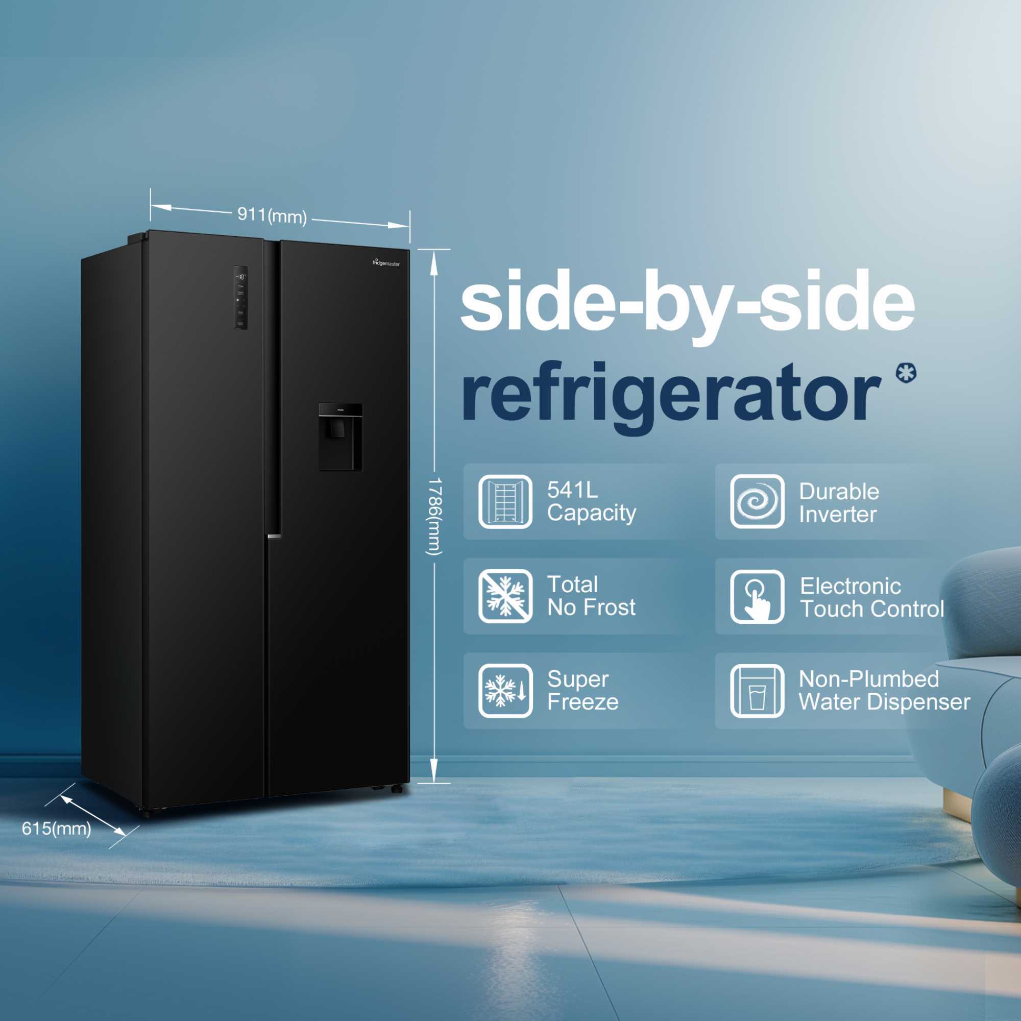 MS91558DEB 541l Side By Side American Style Fridge Freezer - Black