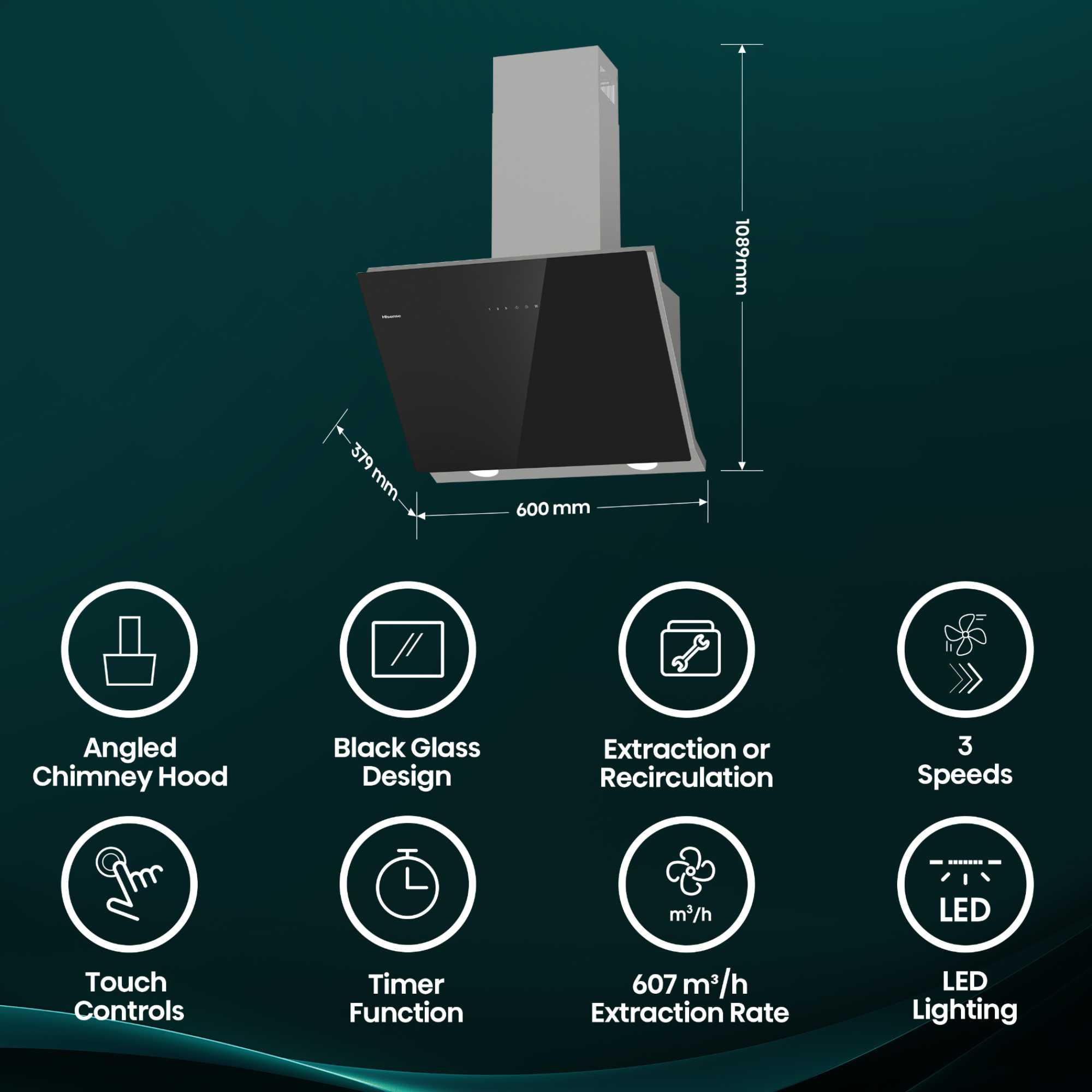 CH6IN14BXBUK 60cm Wall-Mounted Cooker Hood - Black