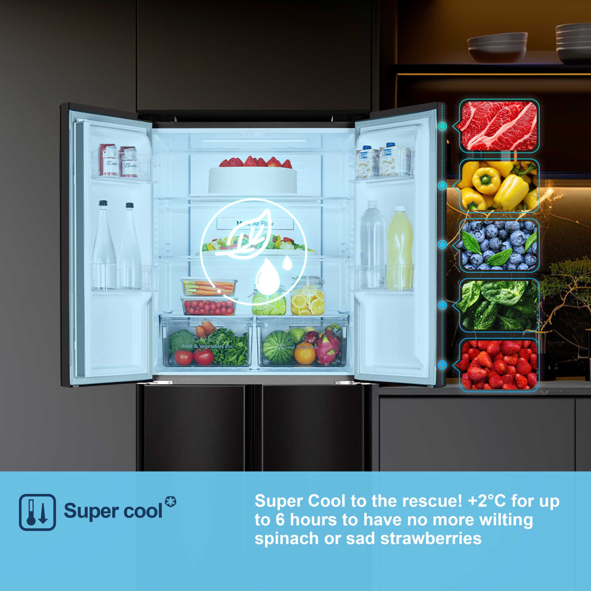 MQ79394EB 427l Total No Frost Multi Door American Style Fridge Freezer - Black