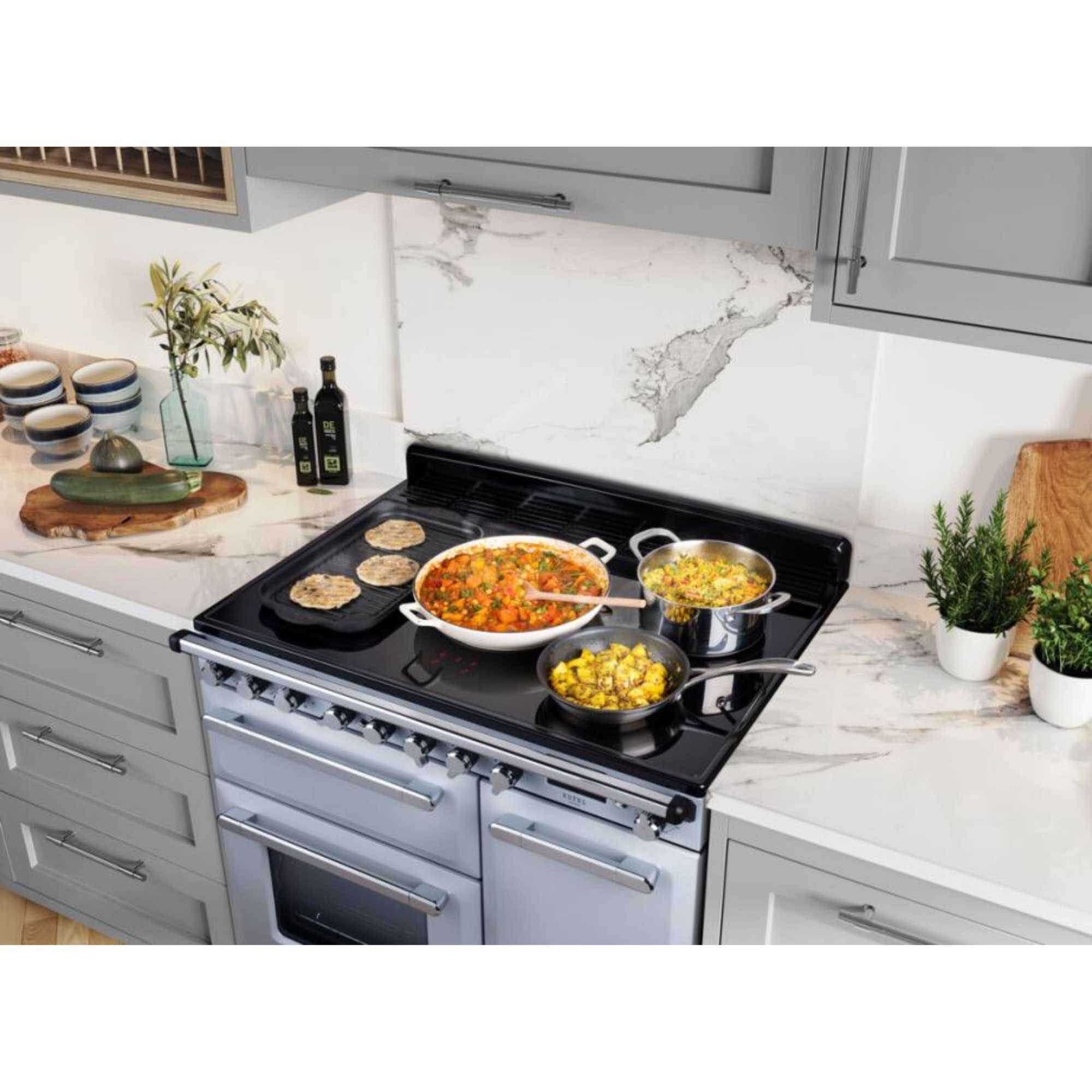 ESDL100EIPMSBCM1 Estel Deluxe 100 Induction Range Cooker - Misty Blue with Chrome Trim