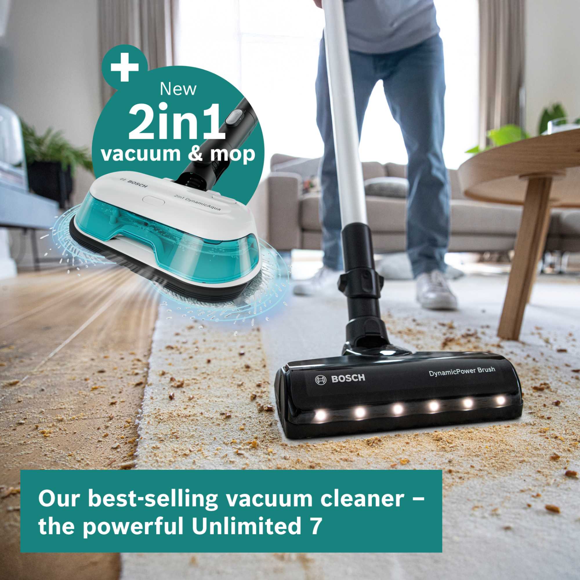 Bosch BCS71HYGGB Unlimited 7 Aqua Cordless Vacuum Cleaner & Mop - White