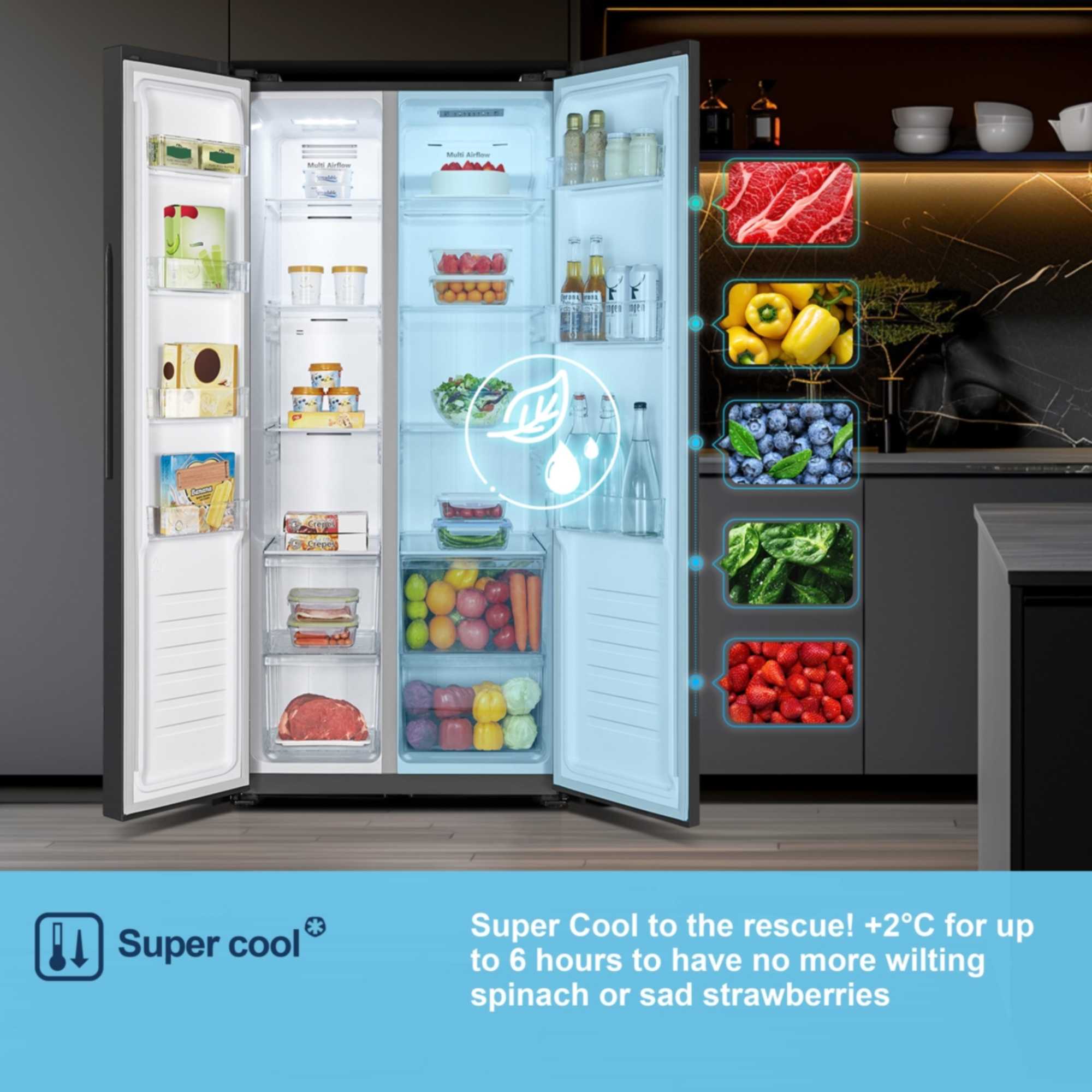 MS83430EB 441l Side By Side American Style Fridge Freezer - Black