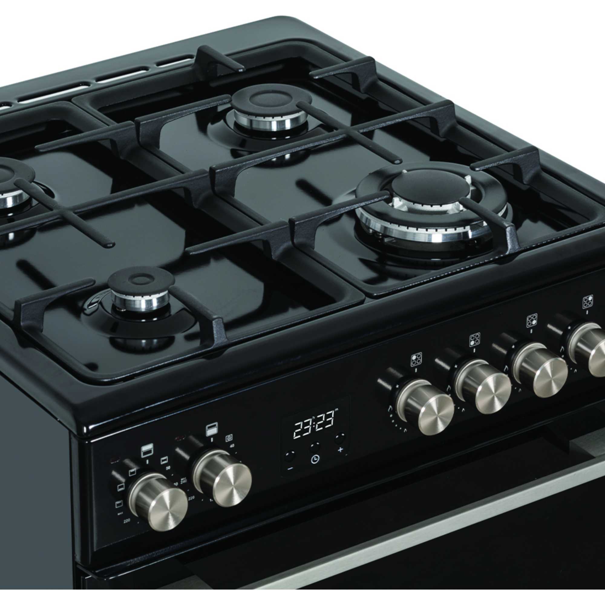 C60DFDOBL 600mm Dual Fuel Double Cooker with Wok Burner - Black