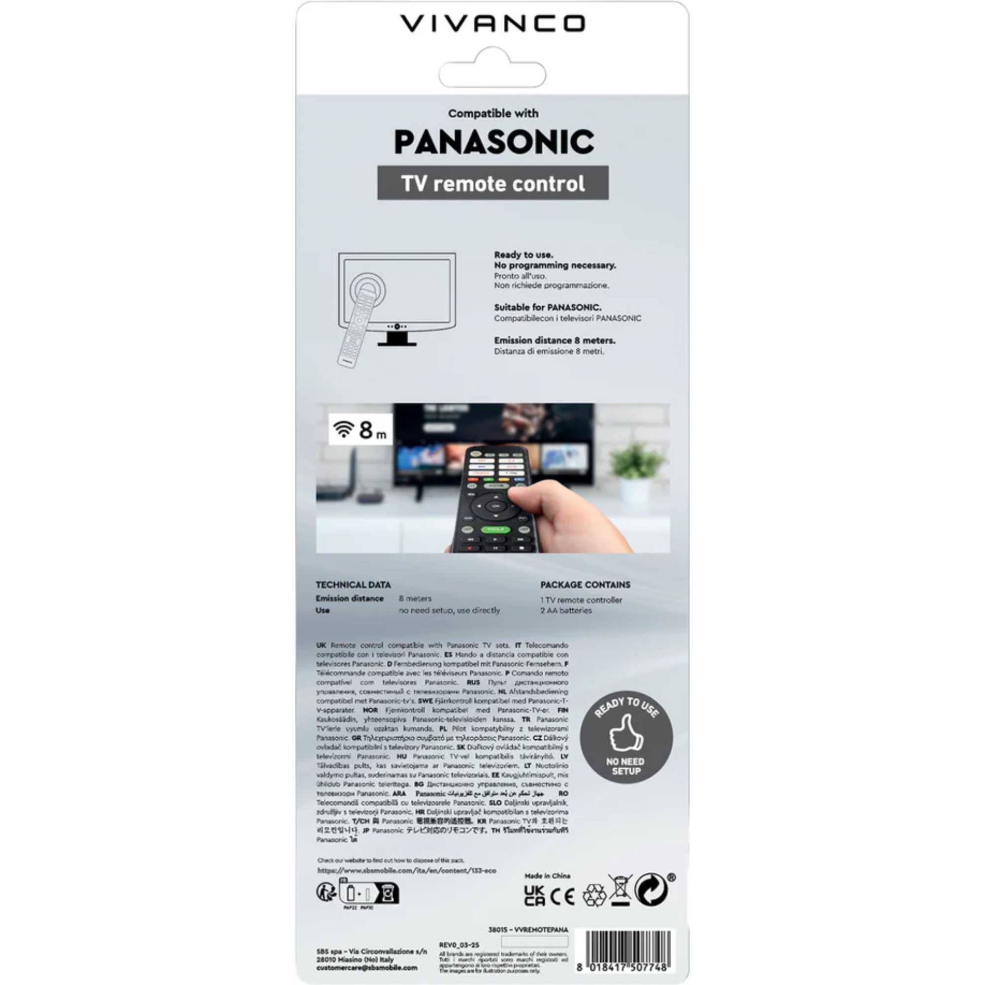 VVREMOTEPANA Remote Control for Panasonic TVs
