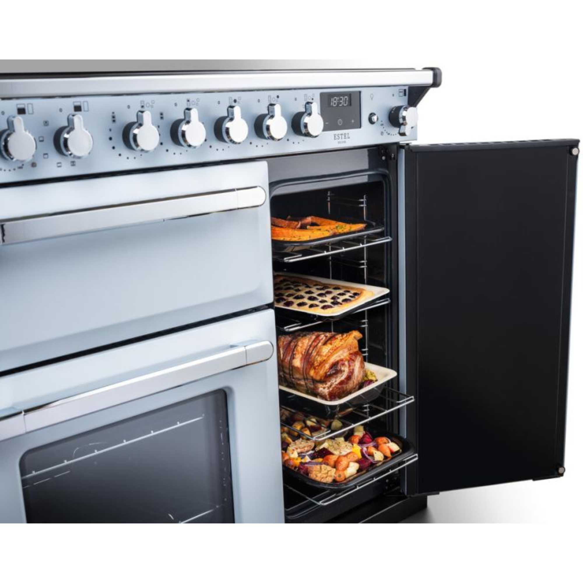 ESDL100EIPMSBCM1 Estel Deluxe 100 Induction Range Cooker - Misty Blue with Chrome Trim