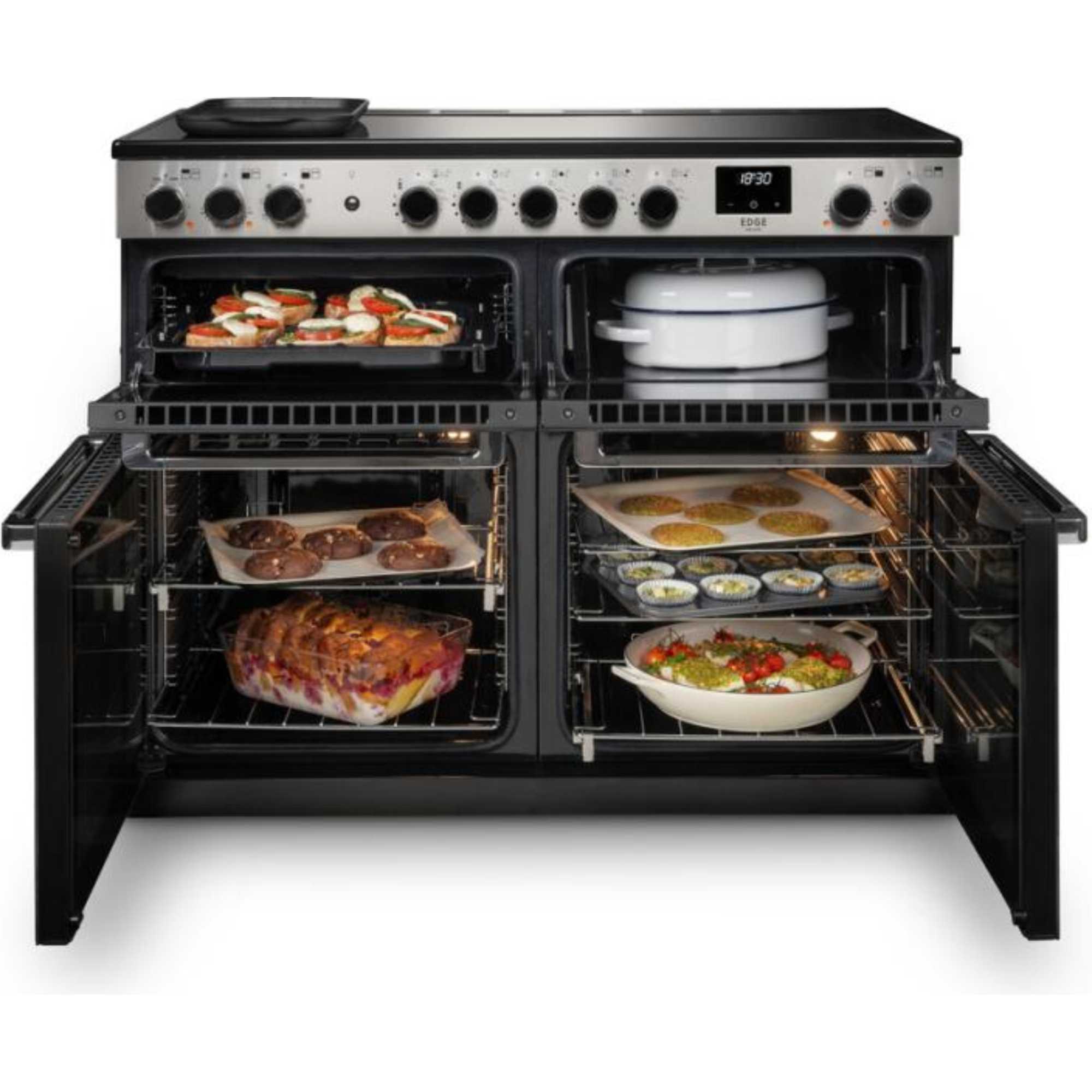 EDDLB110EIGBLKCM Edge Deluxe 110 Induction Hob Range Cooker - Black Glass with Chrome Trim