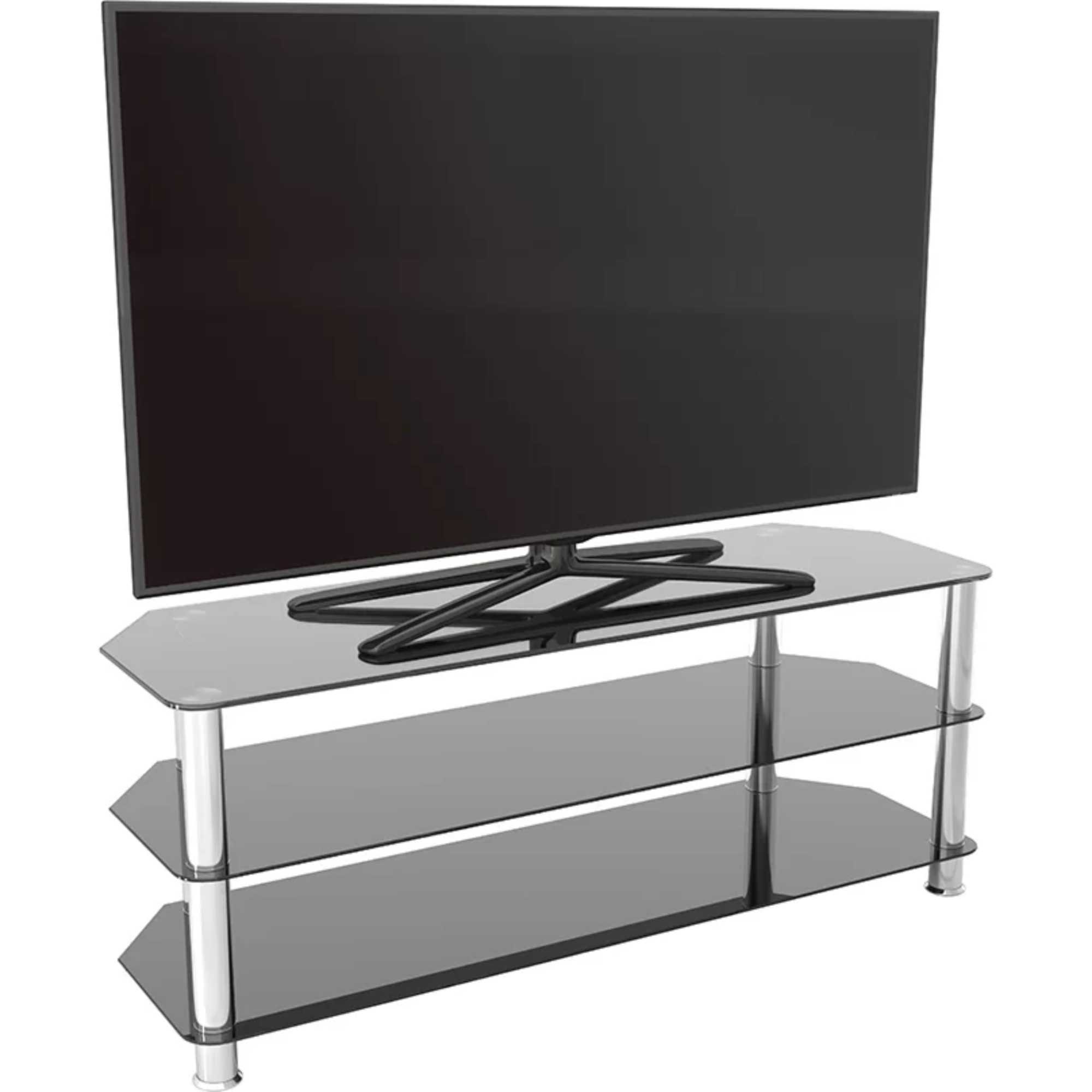 SDC1250 125cm Glass Corner TV Stand - Black & Chrome