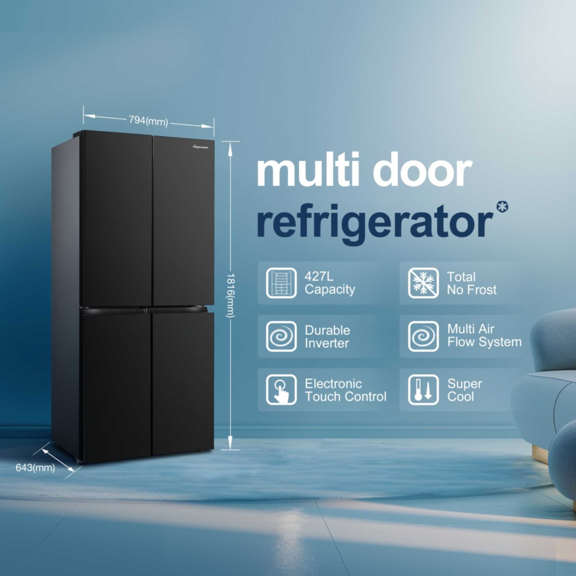 American Style Fridge Freezer 60/40 Total No Frost - Black - MQ79395EB