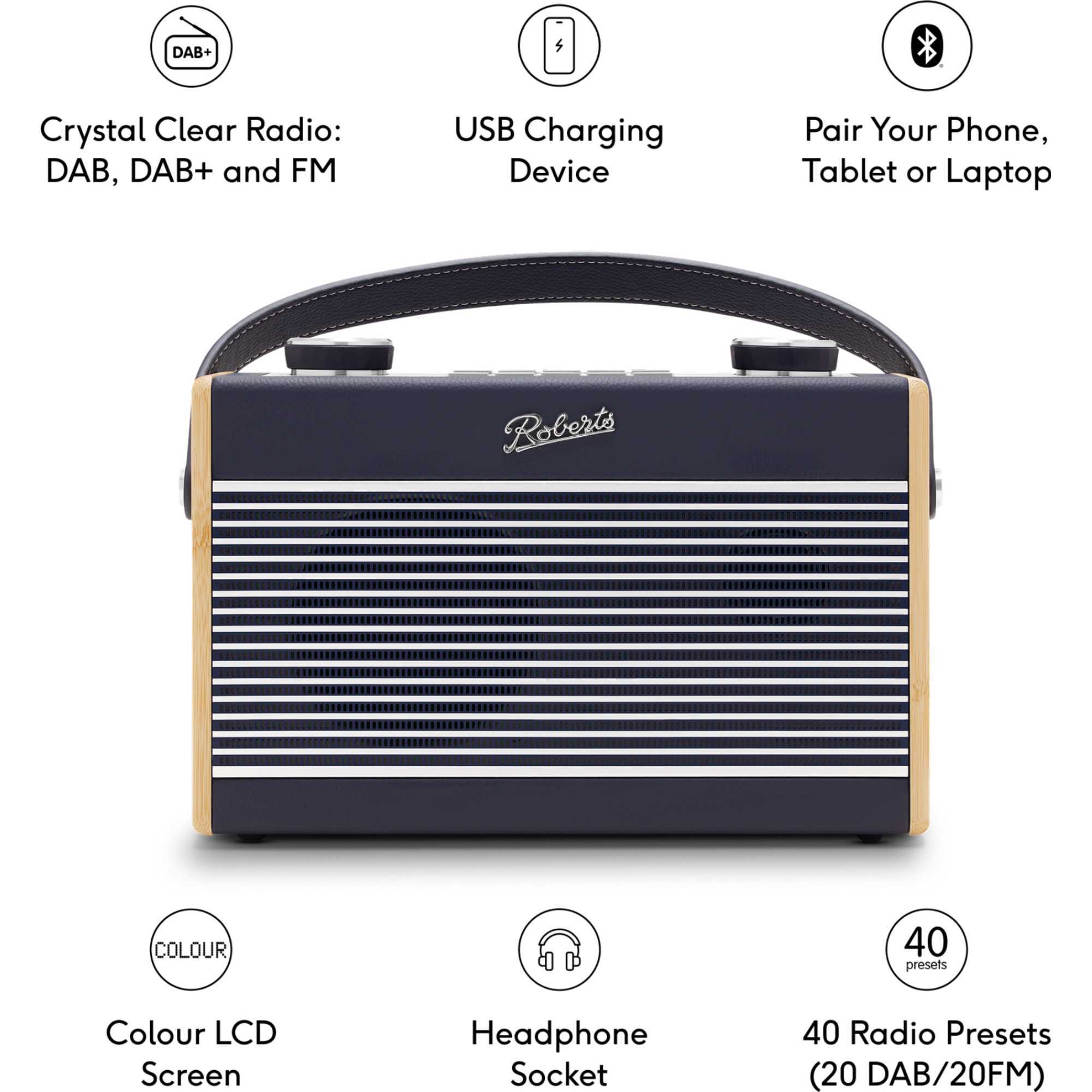RAMBLERCLANB Revival Rambler Classic FM/DAB+ Bluetooth Digital Radio - Navy Blue