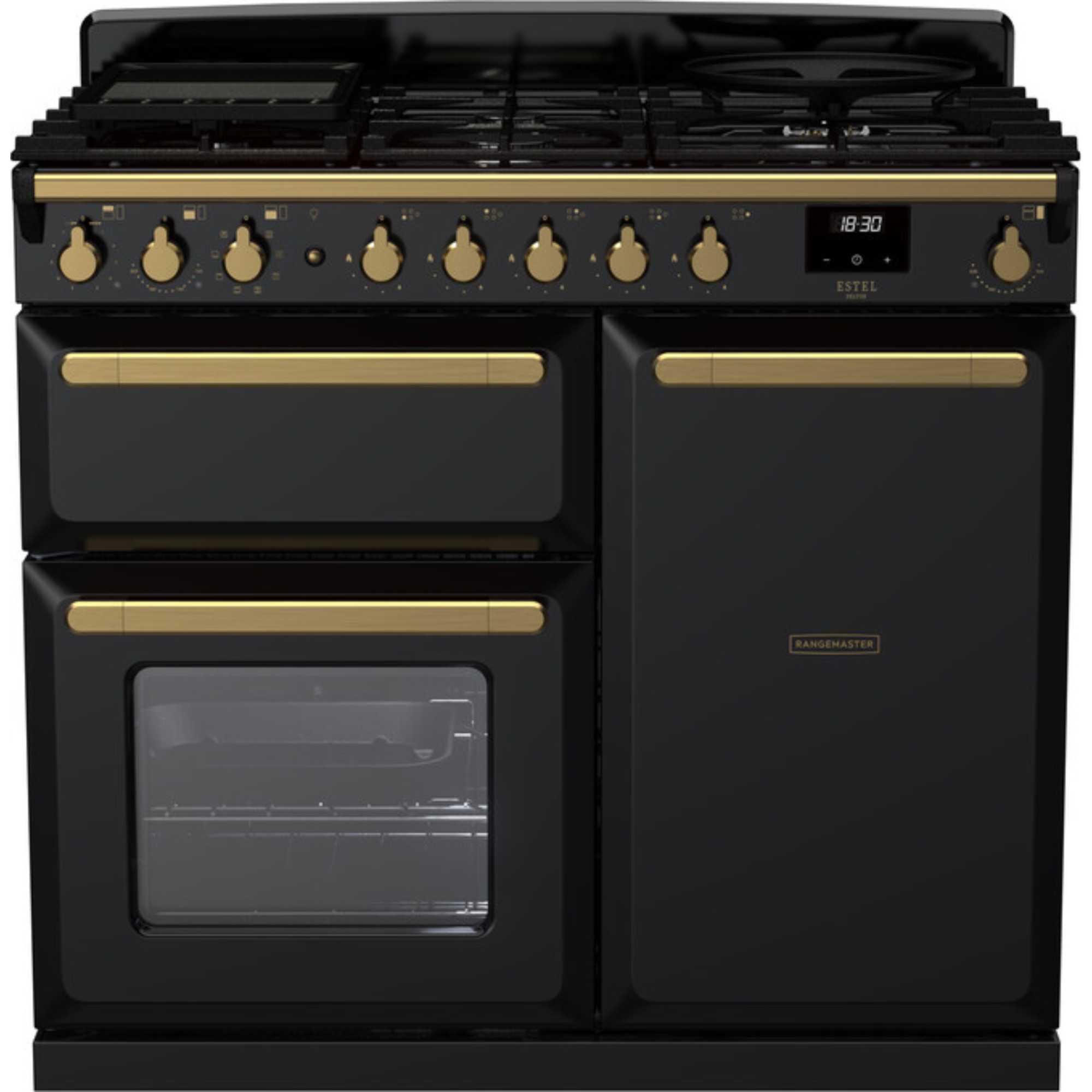 ESDL100DFPGBLAB1 Estel Deluxe 100 Dual Fuel Range Cooker - Black with Antique Brass Trim
