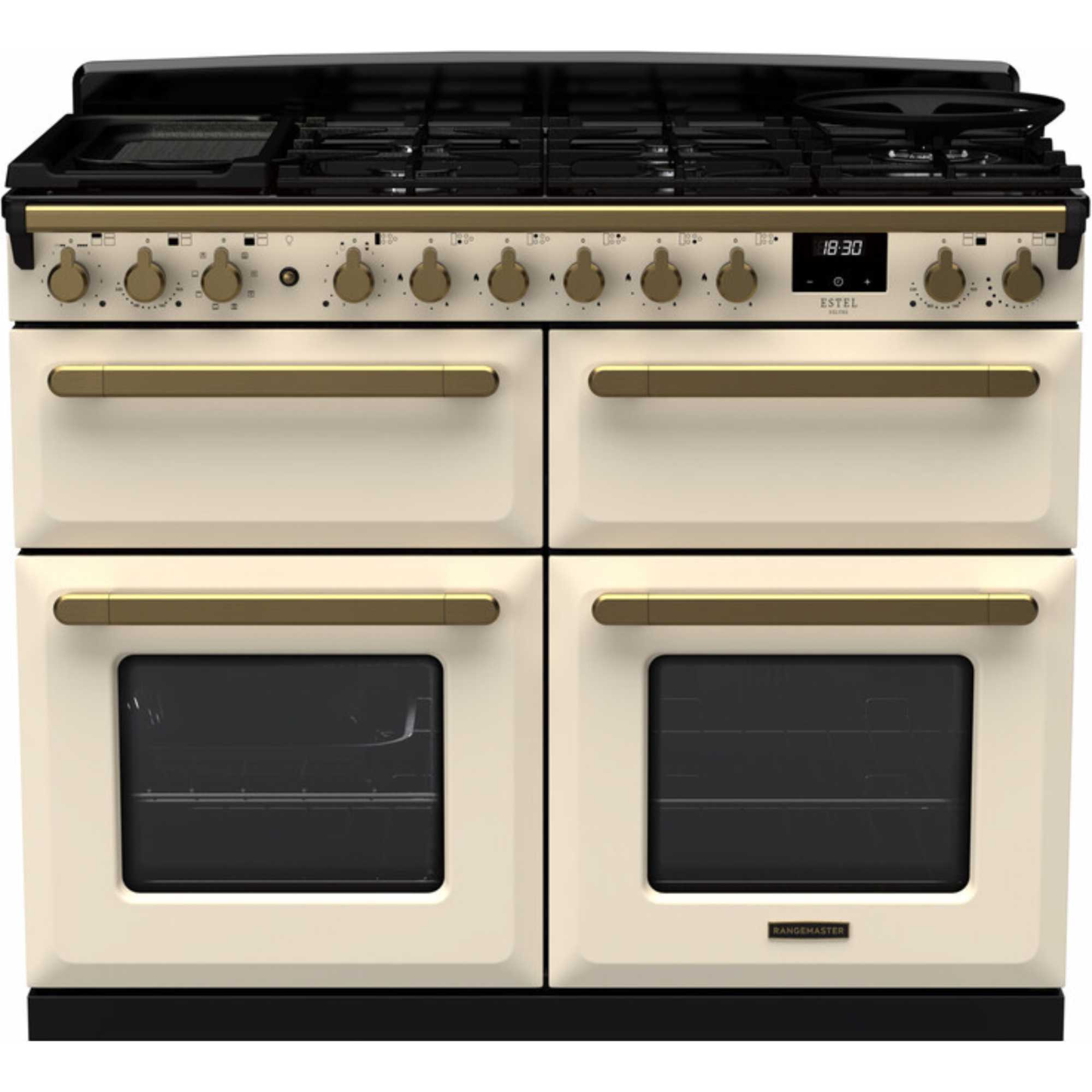 ESDLB110DFPPCRAB Estel Deluxe 110 Dual Fuel Range Cooker - Pale Cream with Antique Brass Trim