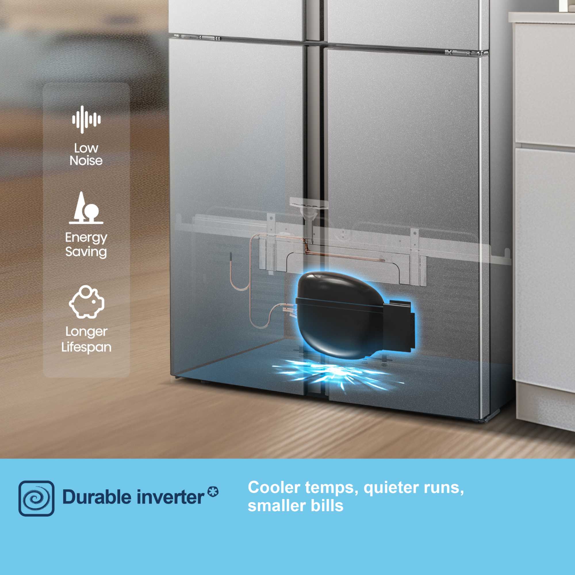 MQ79394ES 427l Total No Frost Multi Door American Style Fridge Freezer - Silver