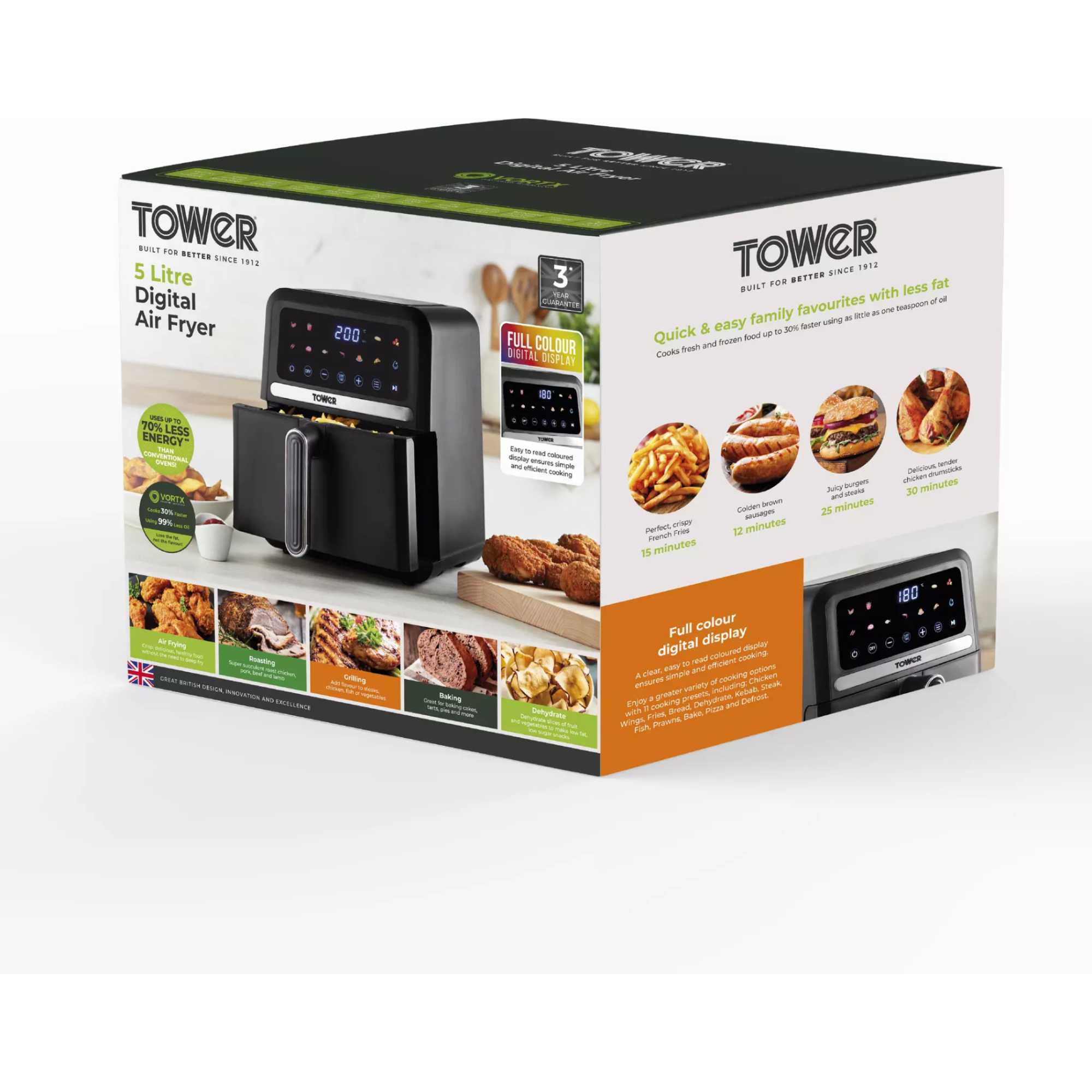 T17186 Vortex 5l Digital Air Fryer with Colour Display - Black