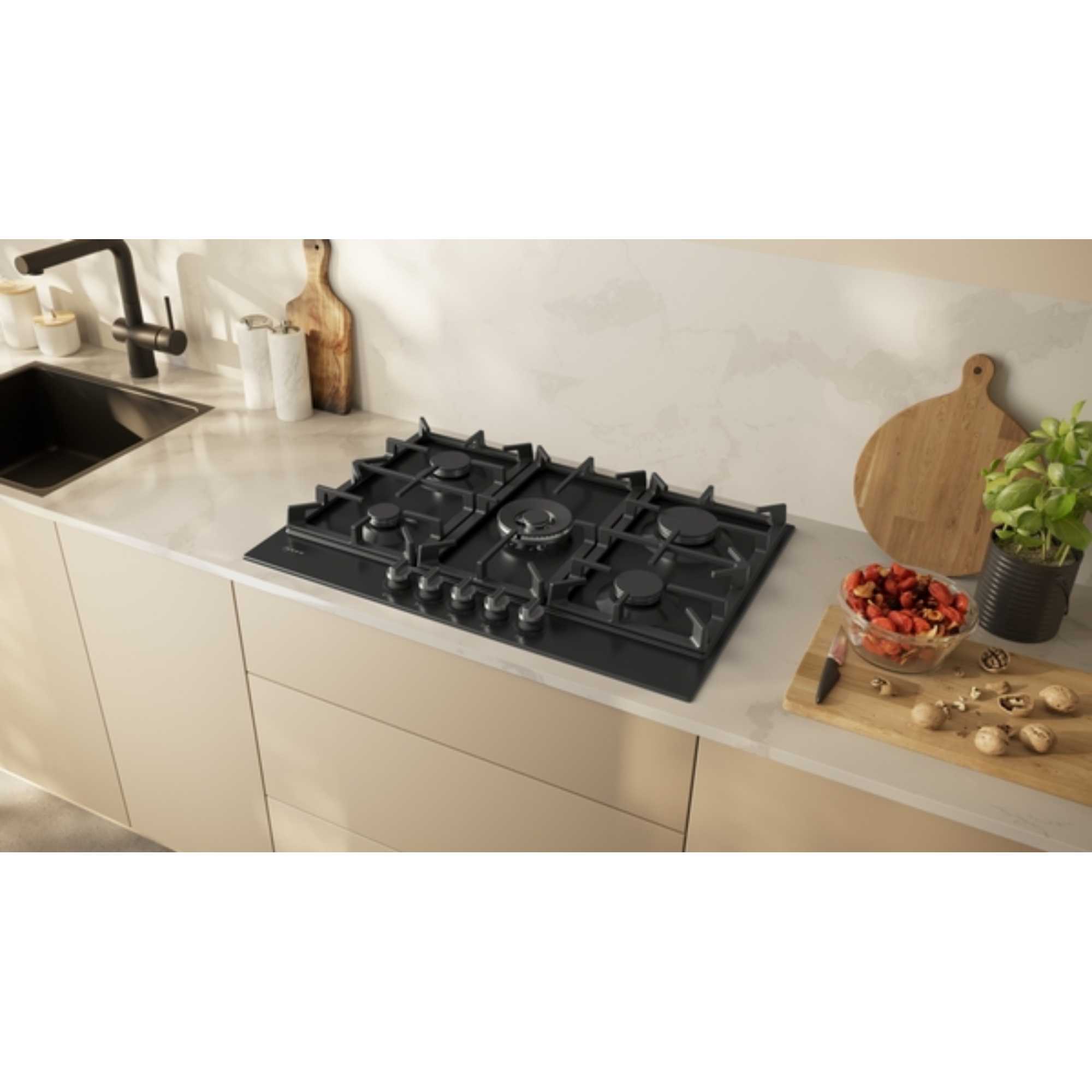 T27CIQ8S0 N70 75cm 5 Burner Gas Hob - Black