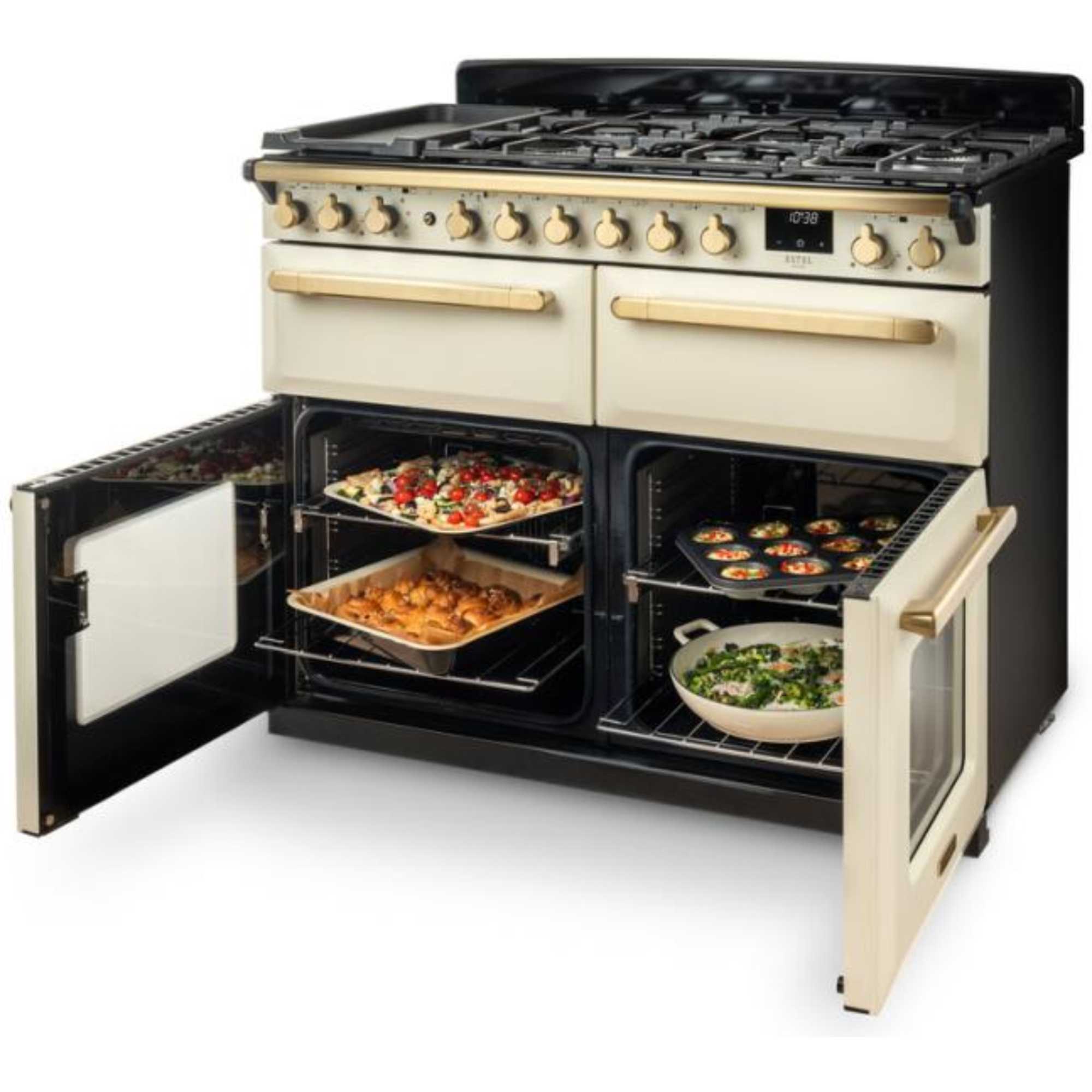 ESDLB110DFPPCRAB Estel Deluxe 110 Dual Fuel Range Cooker - Pale Cream with Antique Brass Trim