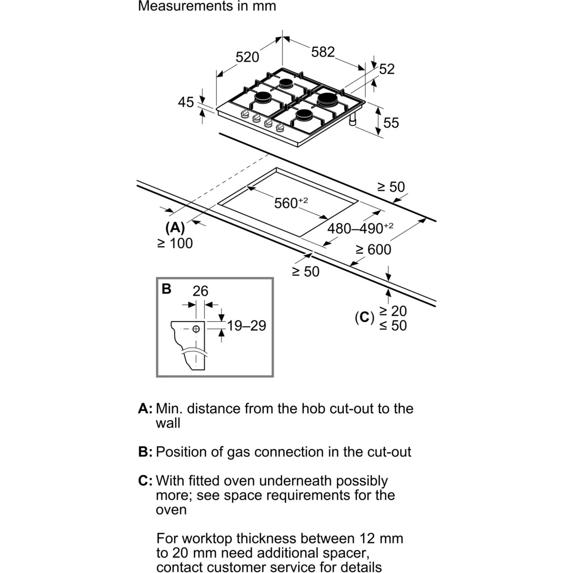 PGP6B5K90 Series 4 60cm 4 Burner Gas Hob - Stainless Steel