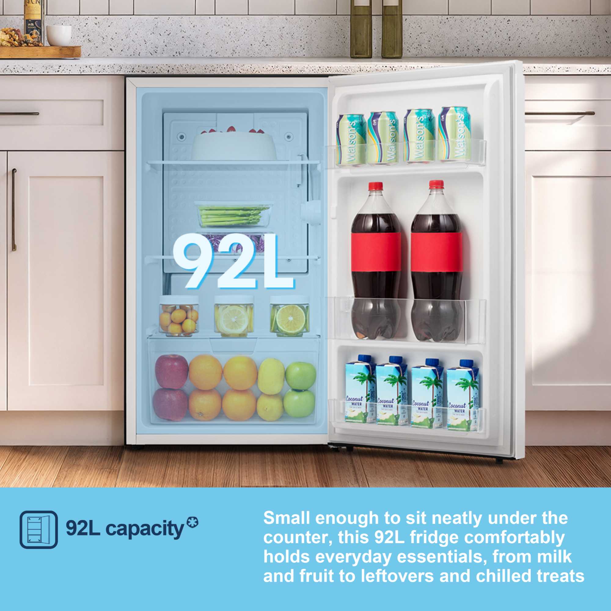 MUL4892E 92l Undercounter Larder Fridge - White
