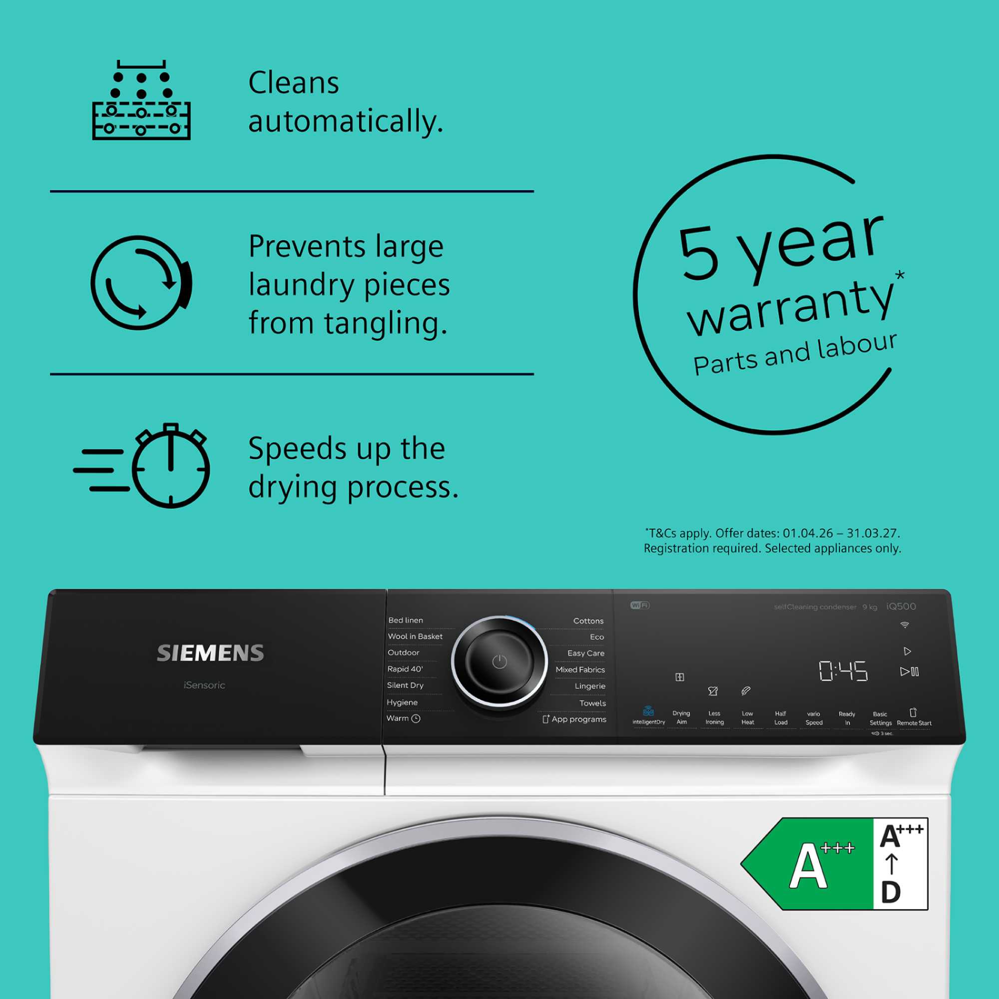 WQ46H2D9GB iQ500 9kg Heat Pump Tumble Dryer - White