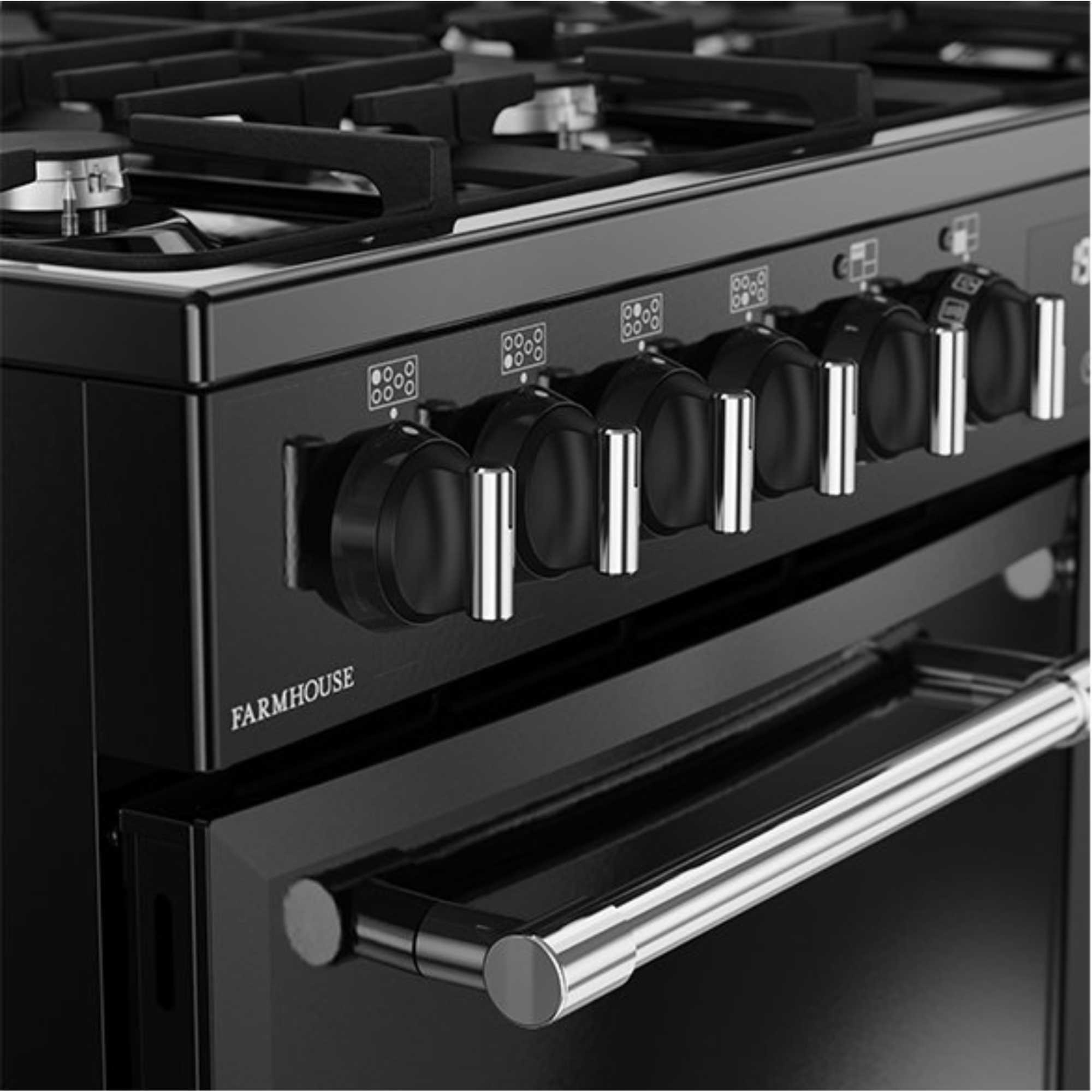 444411829 Farmhouse 100DF Dual Fuel Range Cooker - Black
