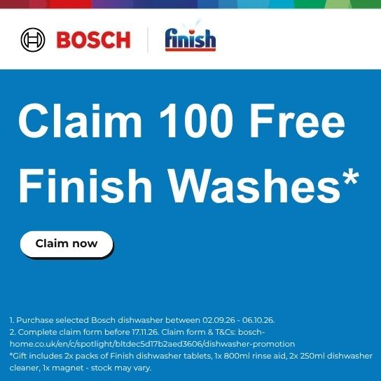 Claim 100 free Finish washes with selected Bosch dishwashers