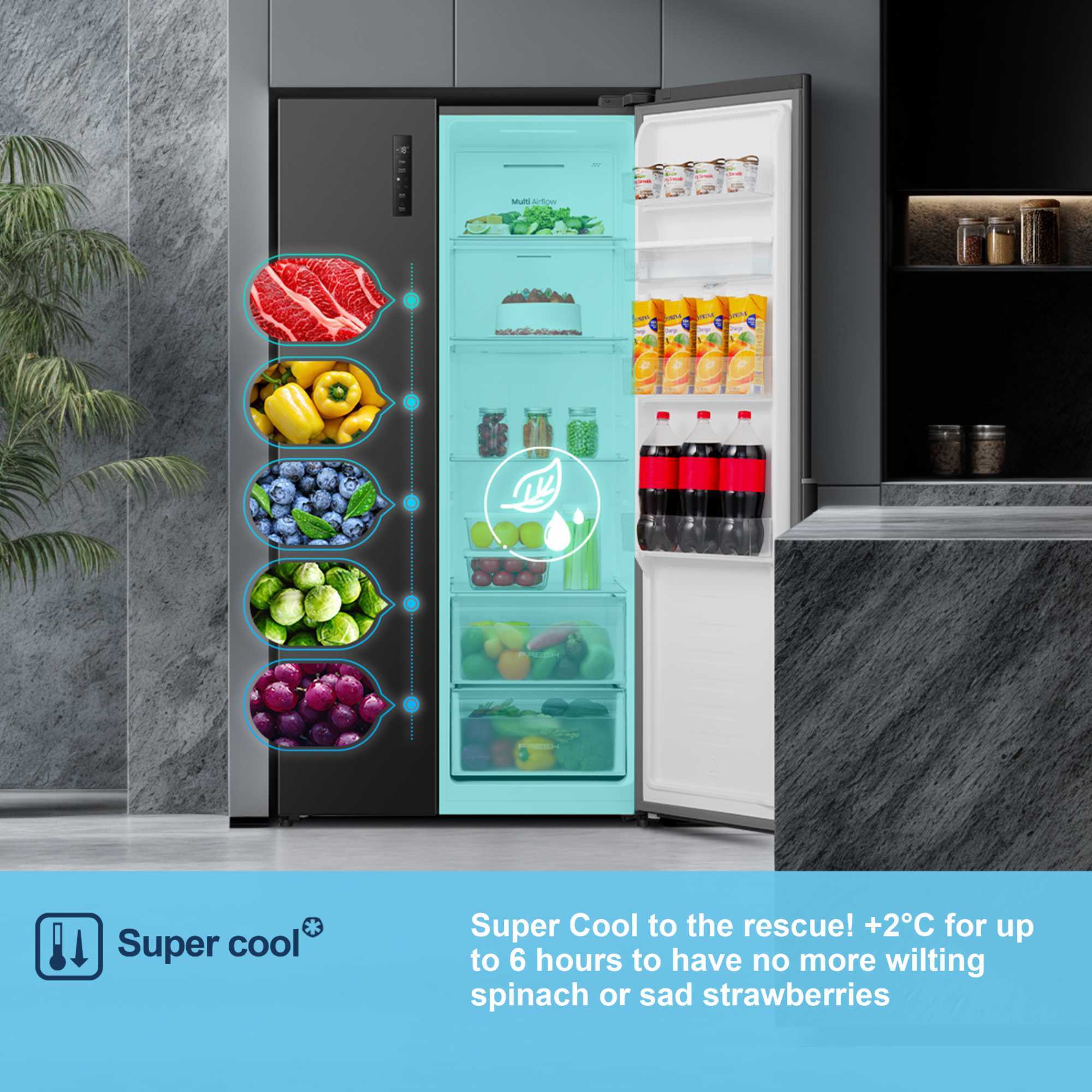 MS91558DEB 541l Side By Side American Style Fridge Freezer - Black