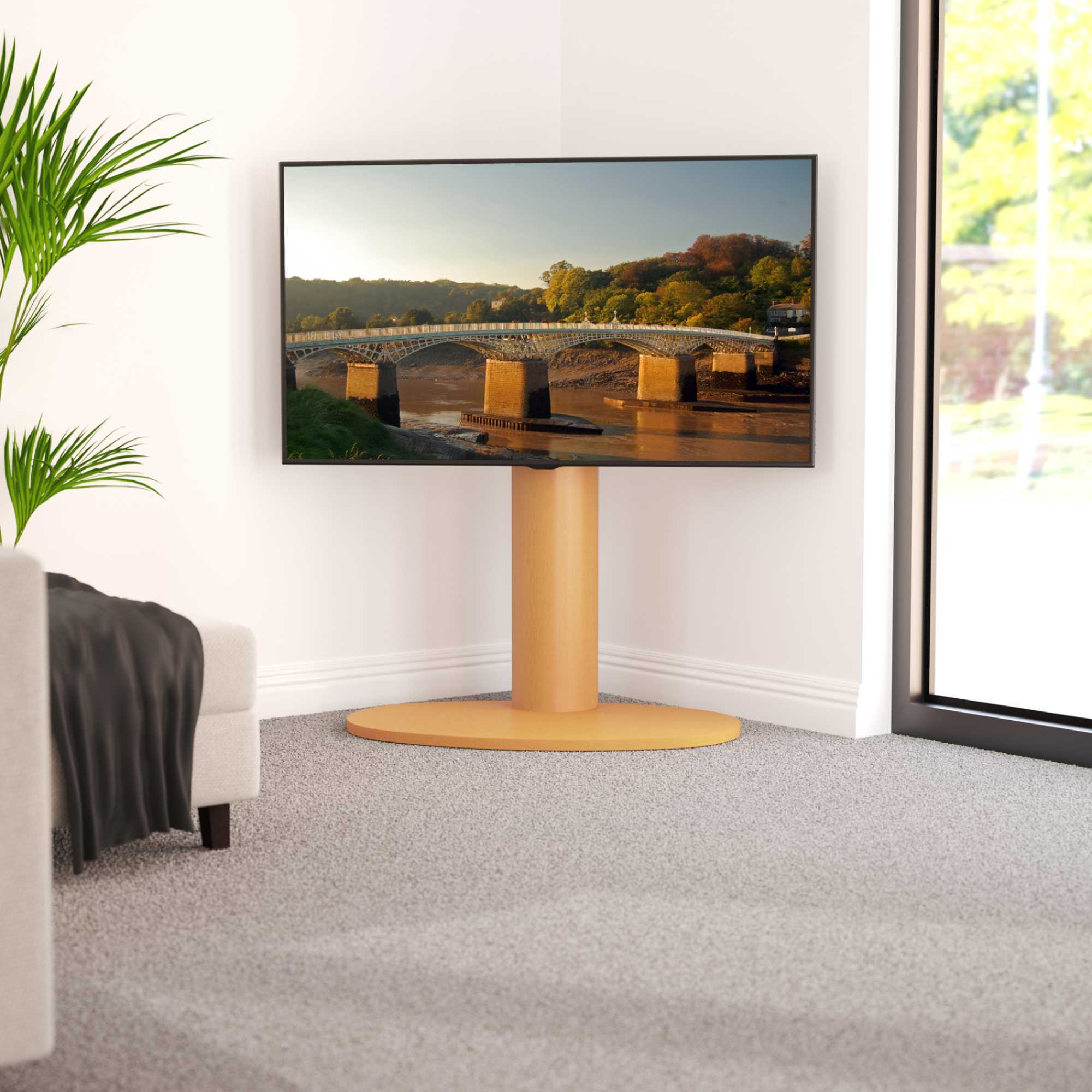 FL930CHEO Affinity Chepstow One Oval Pedestal TV Stand for 32-65" TVs - Oak