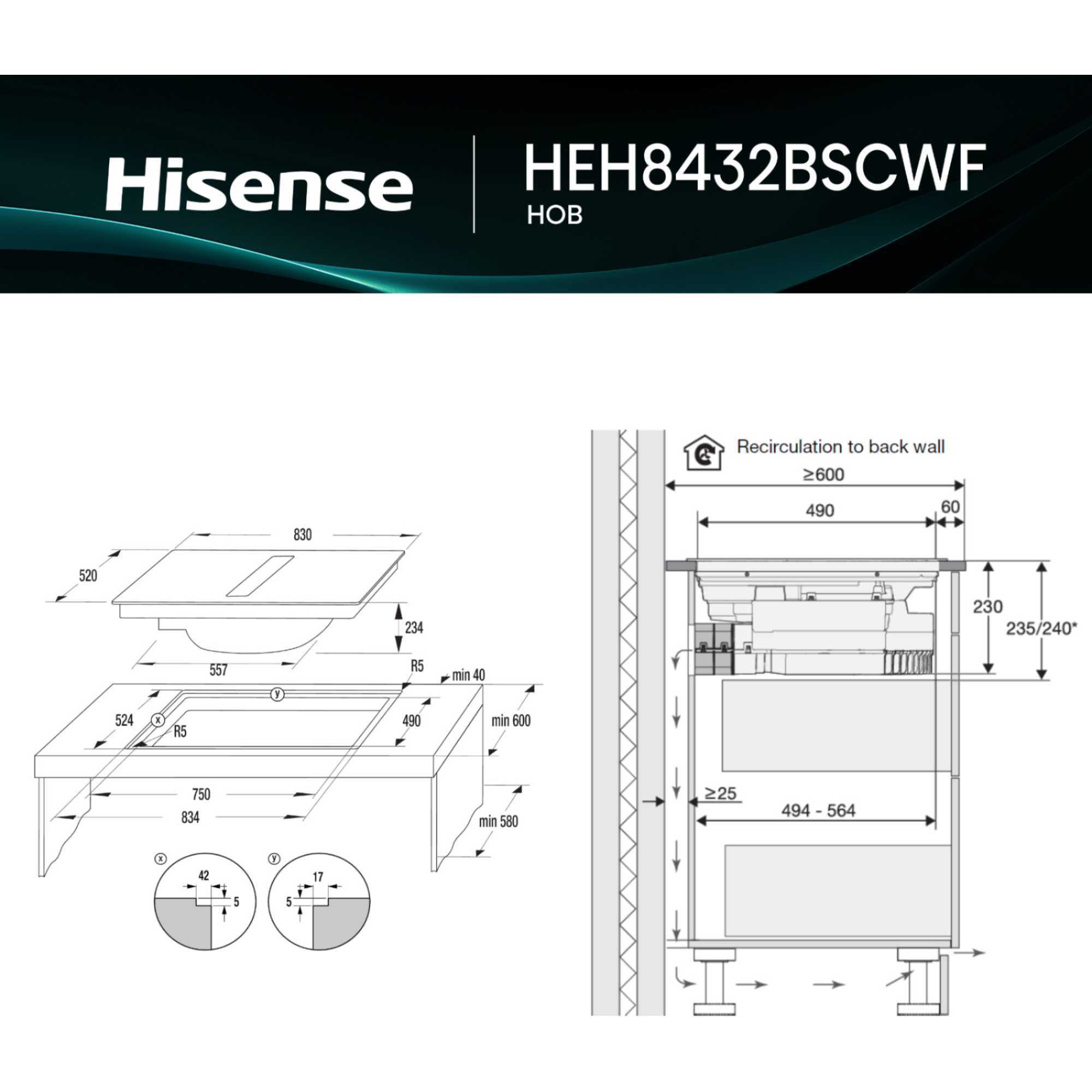 HEH8432BSCWF 83cm 4 Vented Induction Hob