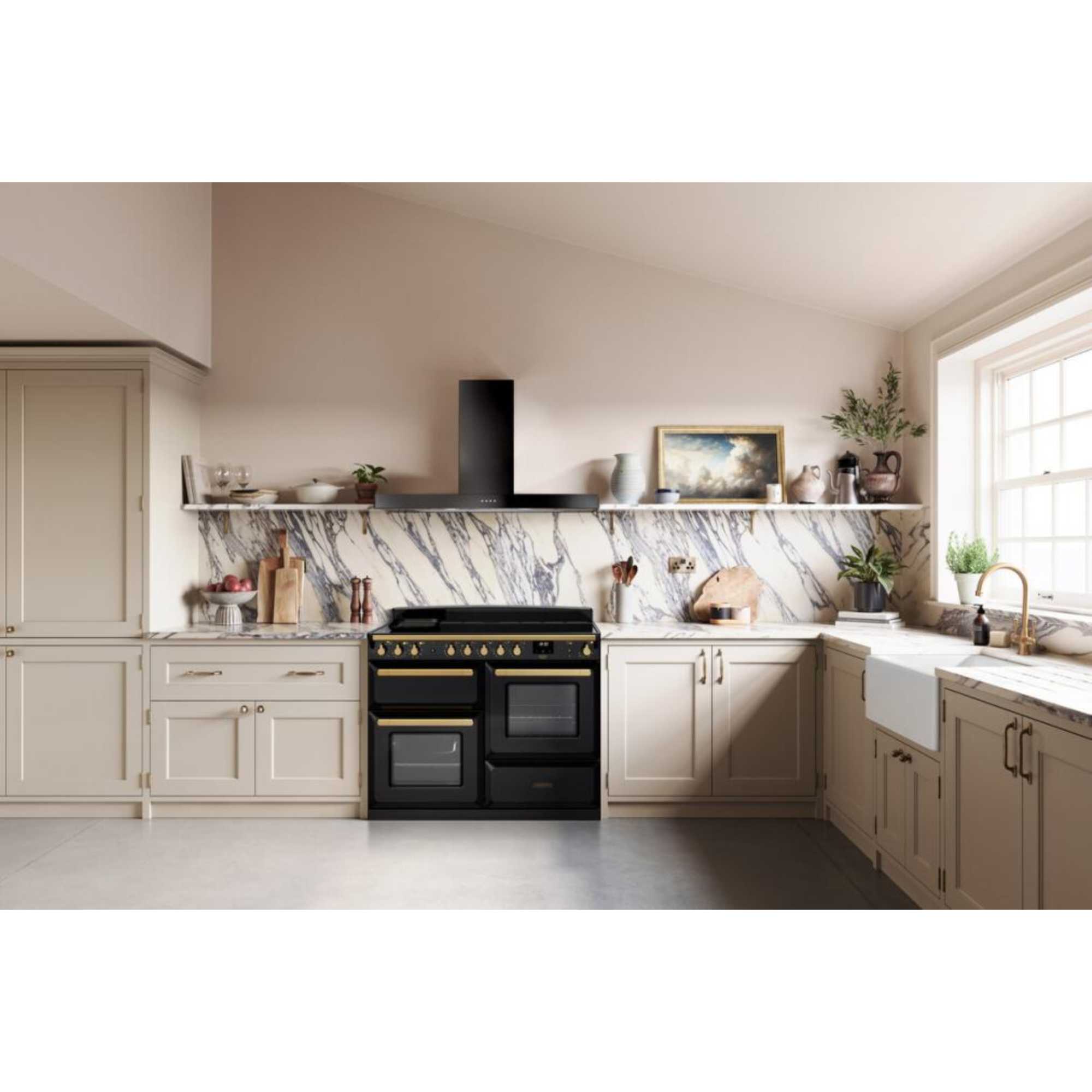 ESDL100DFPGBLAB1 Estel Deluxe 100 Dual Fuel Range Cooker - Black with Antique Brass Trim