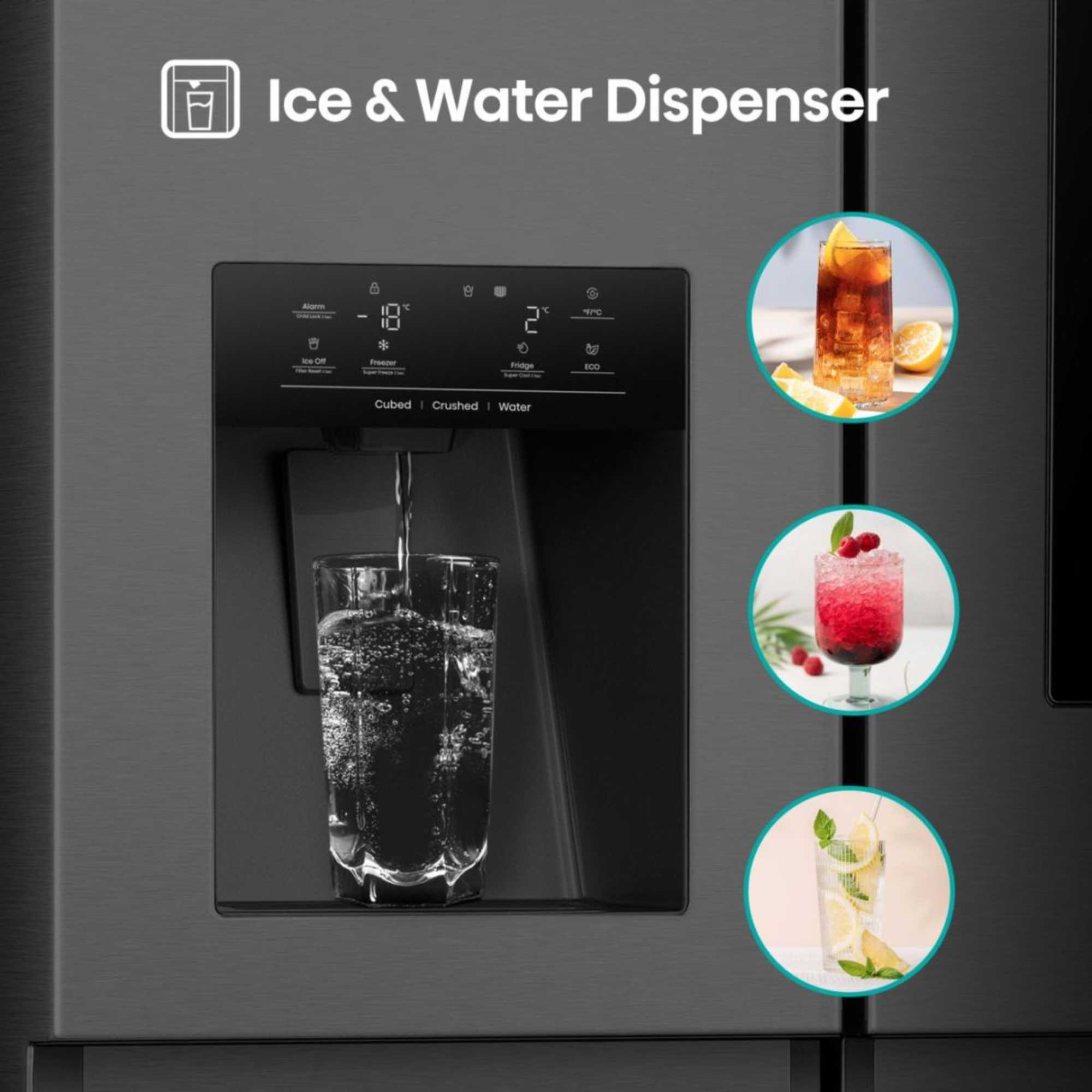 RS9P628GPFE 614L Total No Frost American Style Fridge Freezer - Black