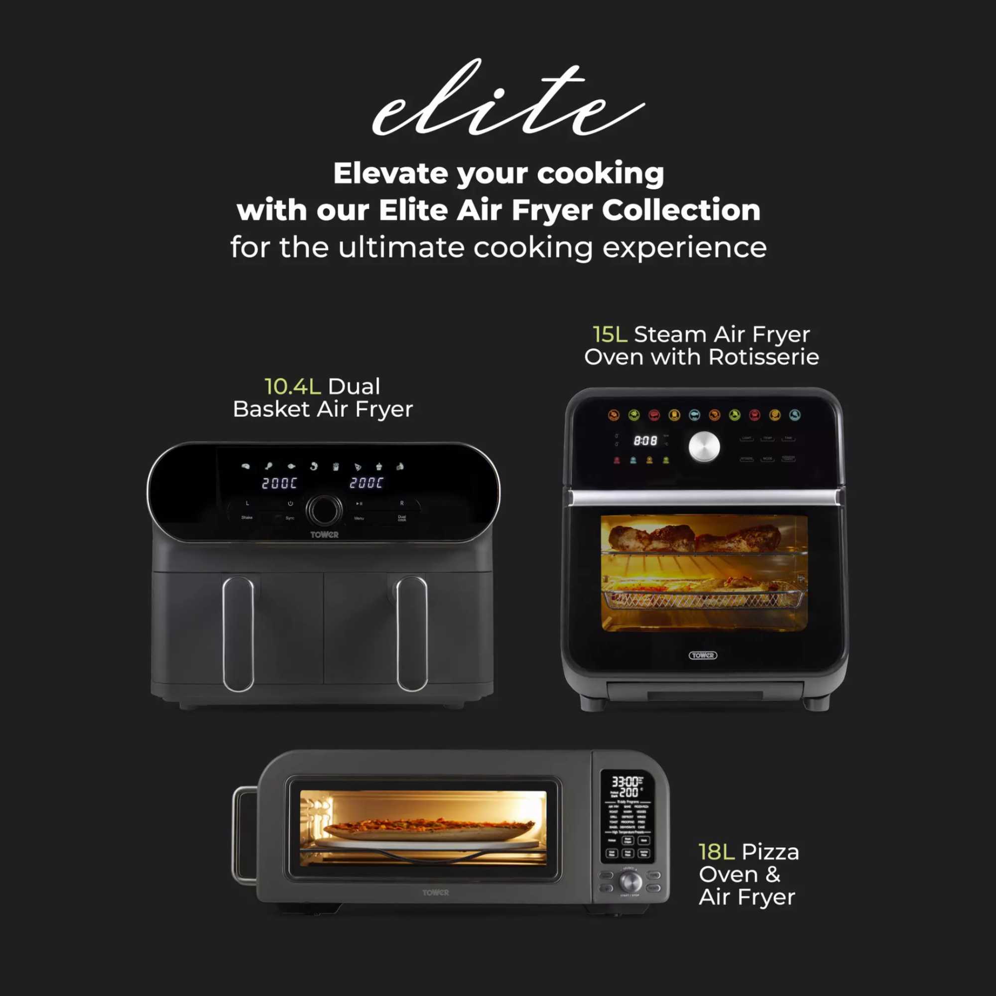T17138 Elite 10.4L Dual Air Fryer Digital Display with Touch Screen