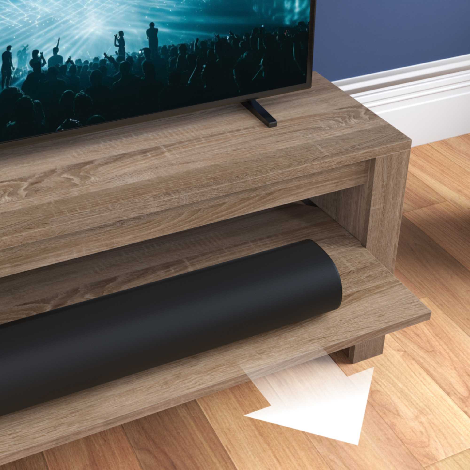 CAS120GO Calibre Sound 1.2m TV Stand with Sliding Shelf - Rustic Sawn Oak
